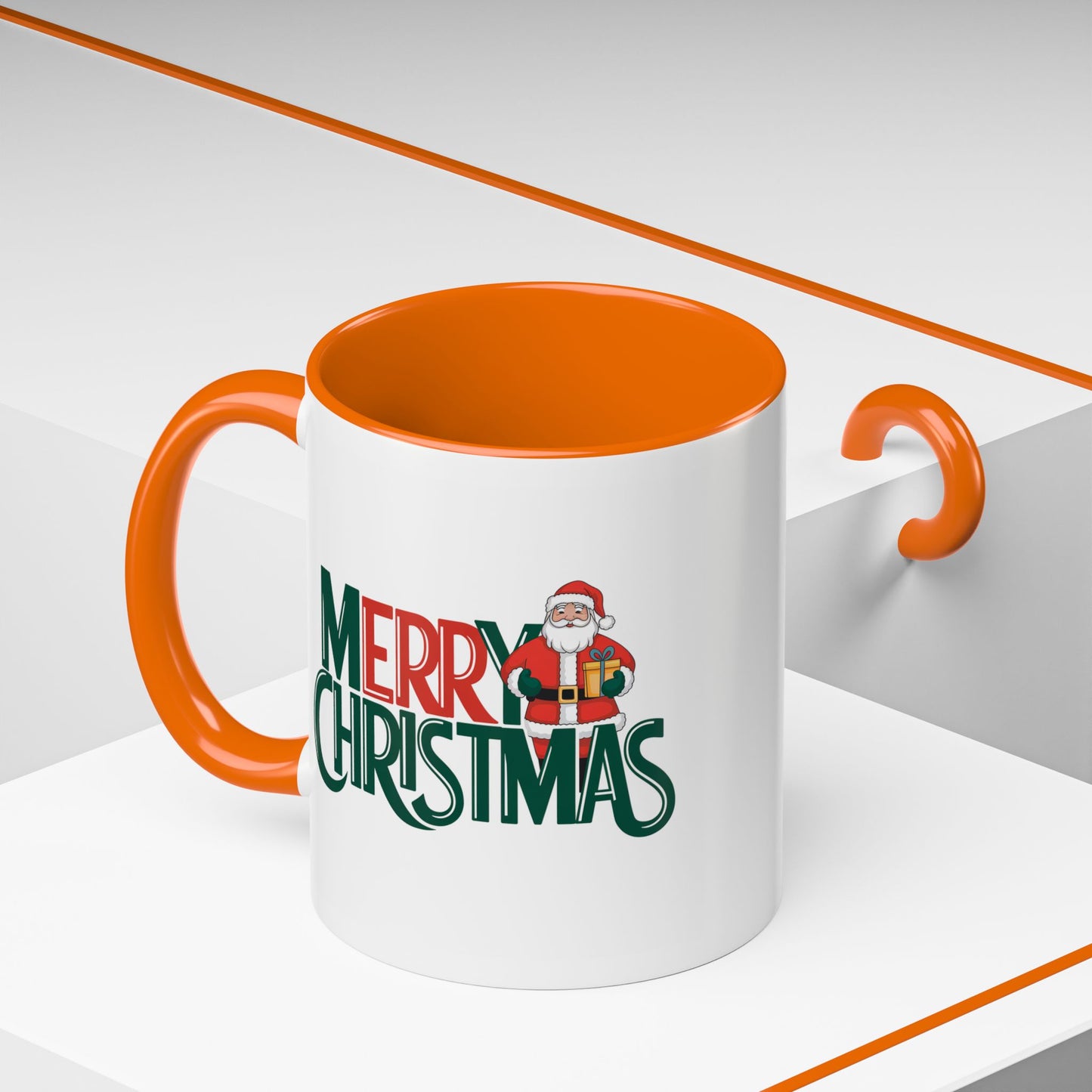 Christmas Mug - Merry Christmas Green & Red Text Santa Present