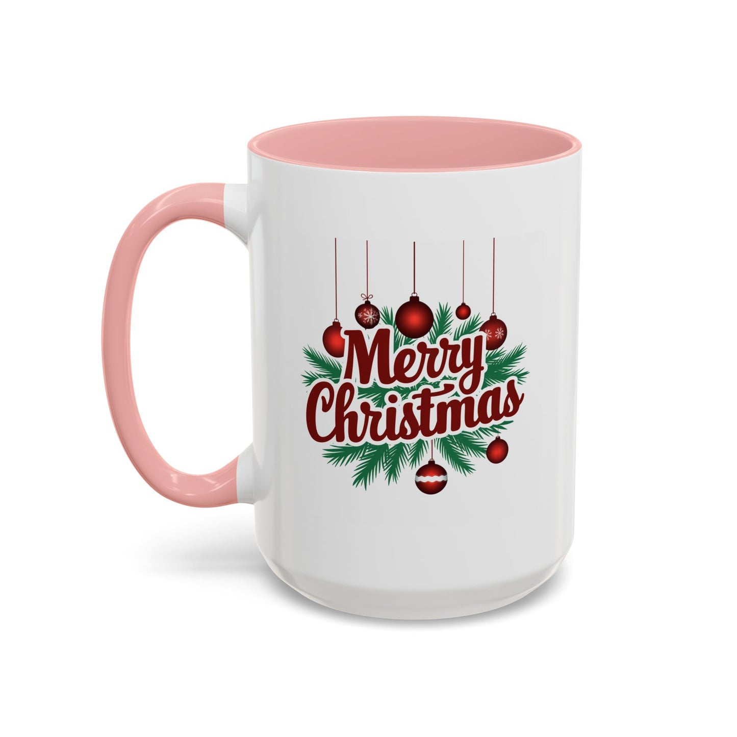Christmas Mug - Merry Christmas Maroon Text Ornaments