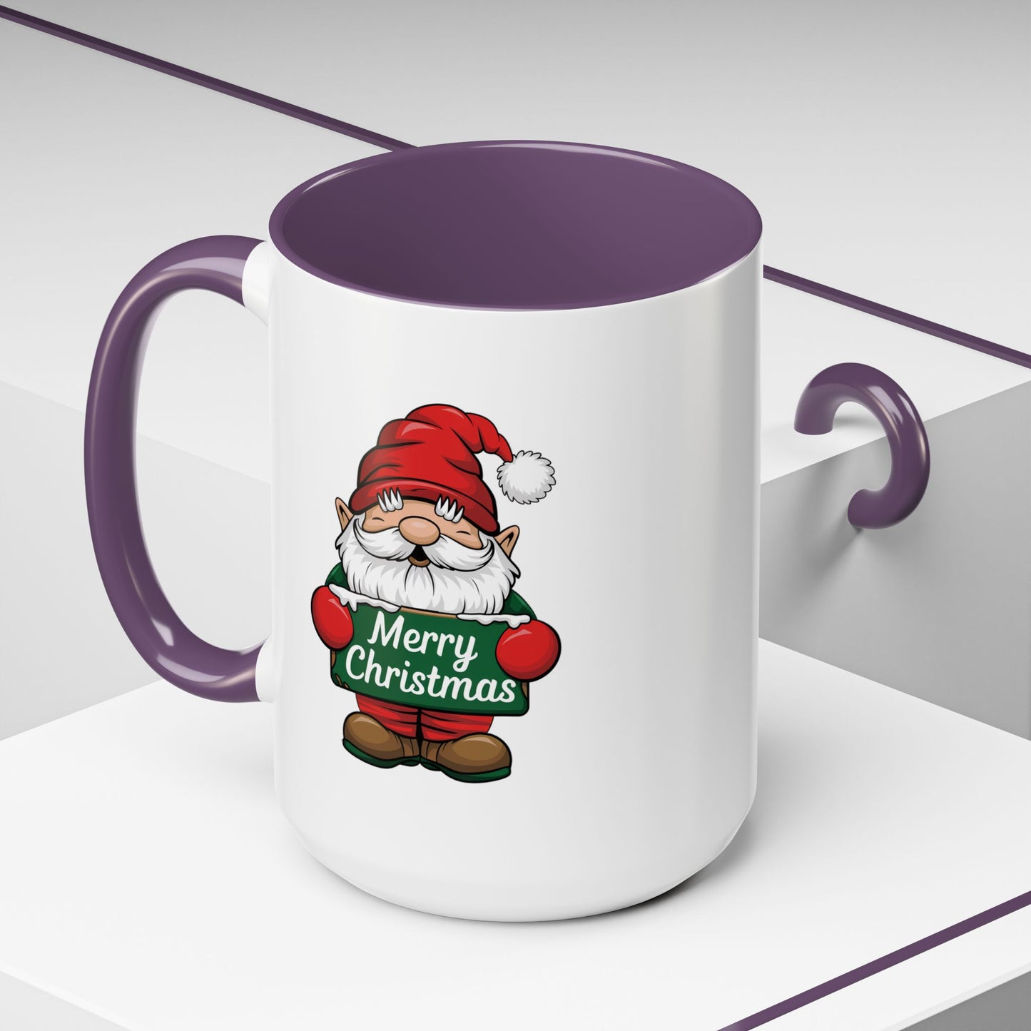 Christmas Mug - Merry Christmas White & Green Text Gnome Snow