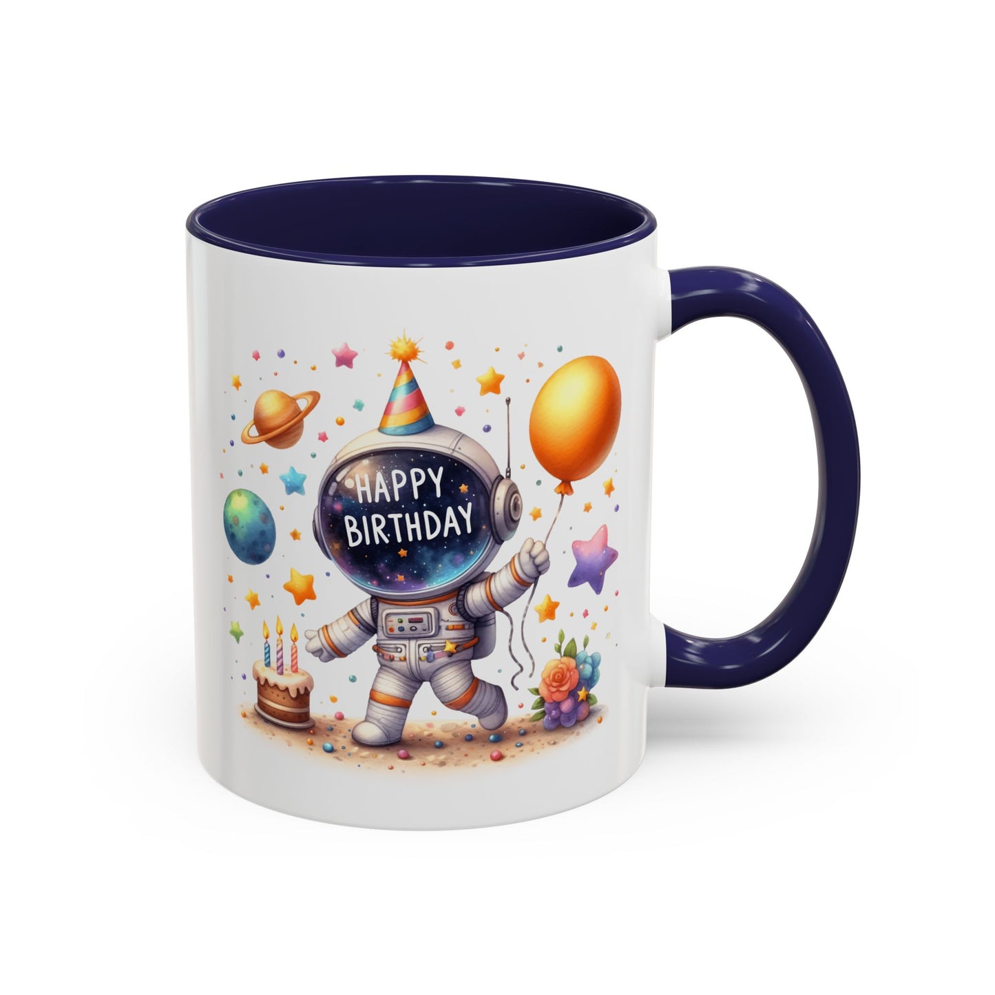 Birthday Mug - Happy Birthday Astronaut, Cake & Balloon