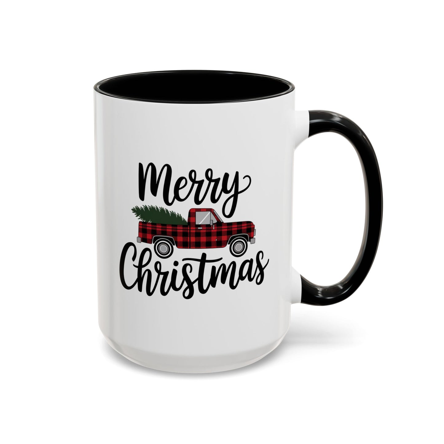 Christmas Mug - Merry Christmas Black Text Tartan Truck
