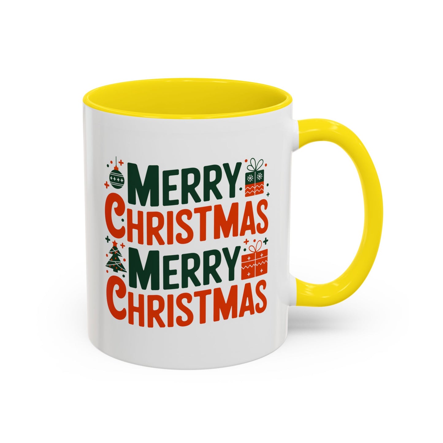Christmas Mug - Green & Red Text Tree Presents