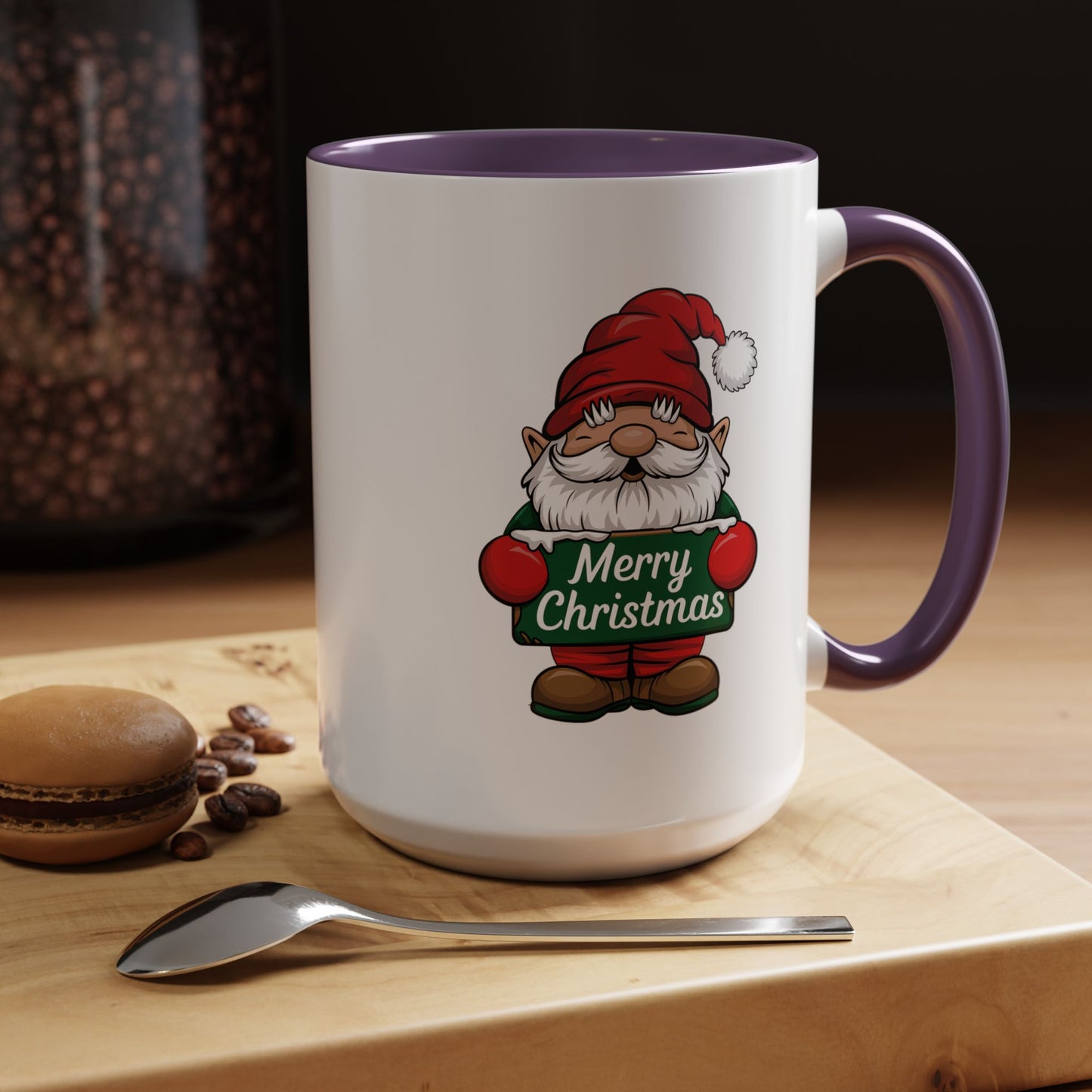 Christmas Mug - Merry Christmas White & Green Text Gnome Snow