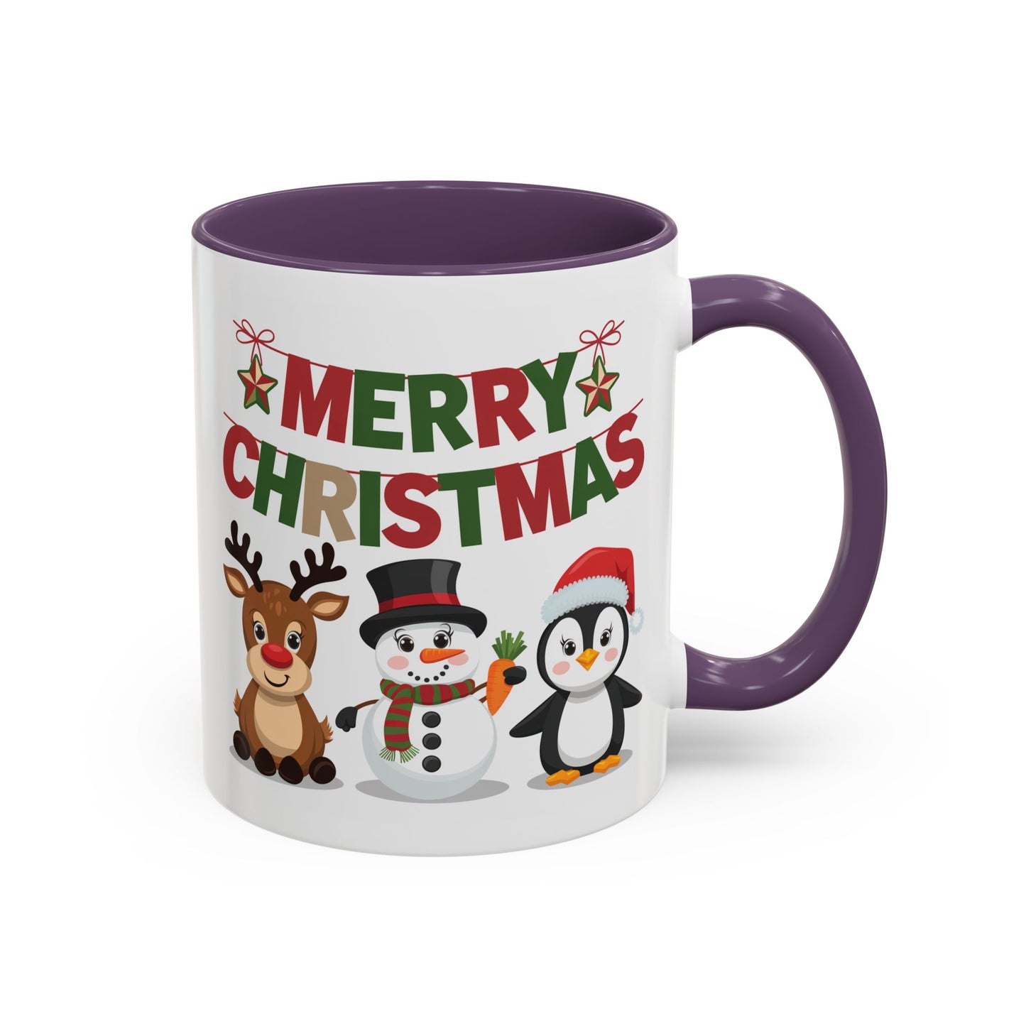Christmas Mug - Red Green & Gold Text Reindeer Snowman Penguin