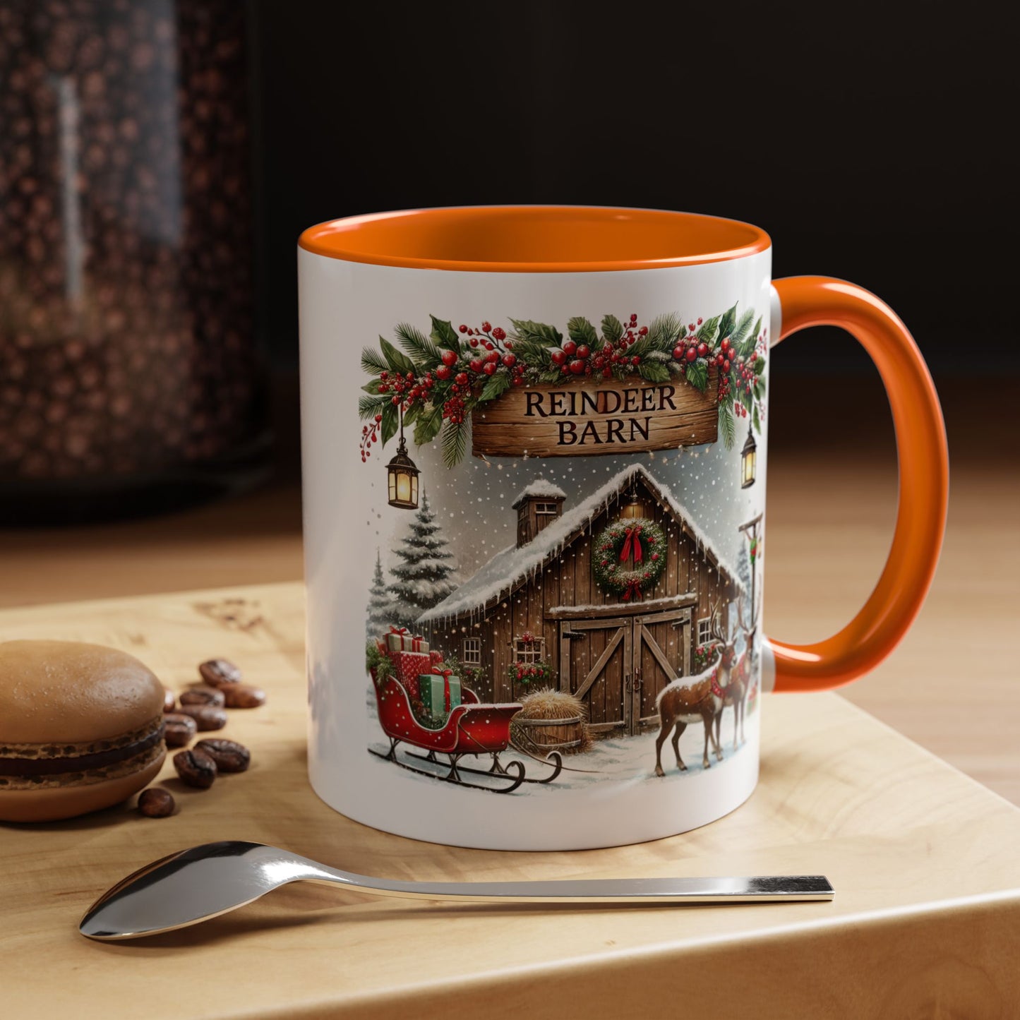 Christmas Mug - Reindeer Barn Sleigh Reindeer