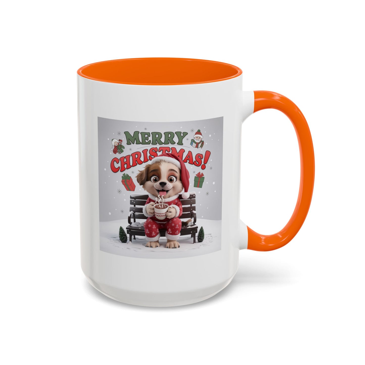 Christmas Mug - Merry Christmas Red Text Puppy Red Top