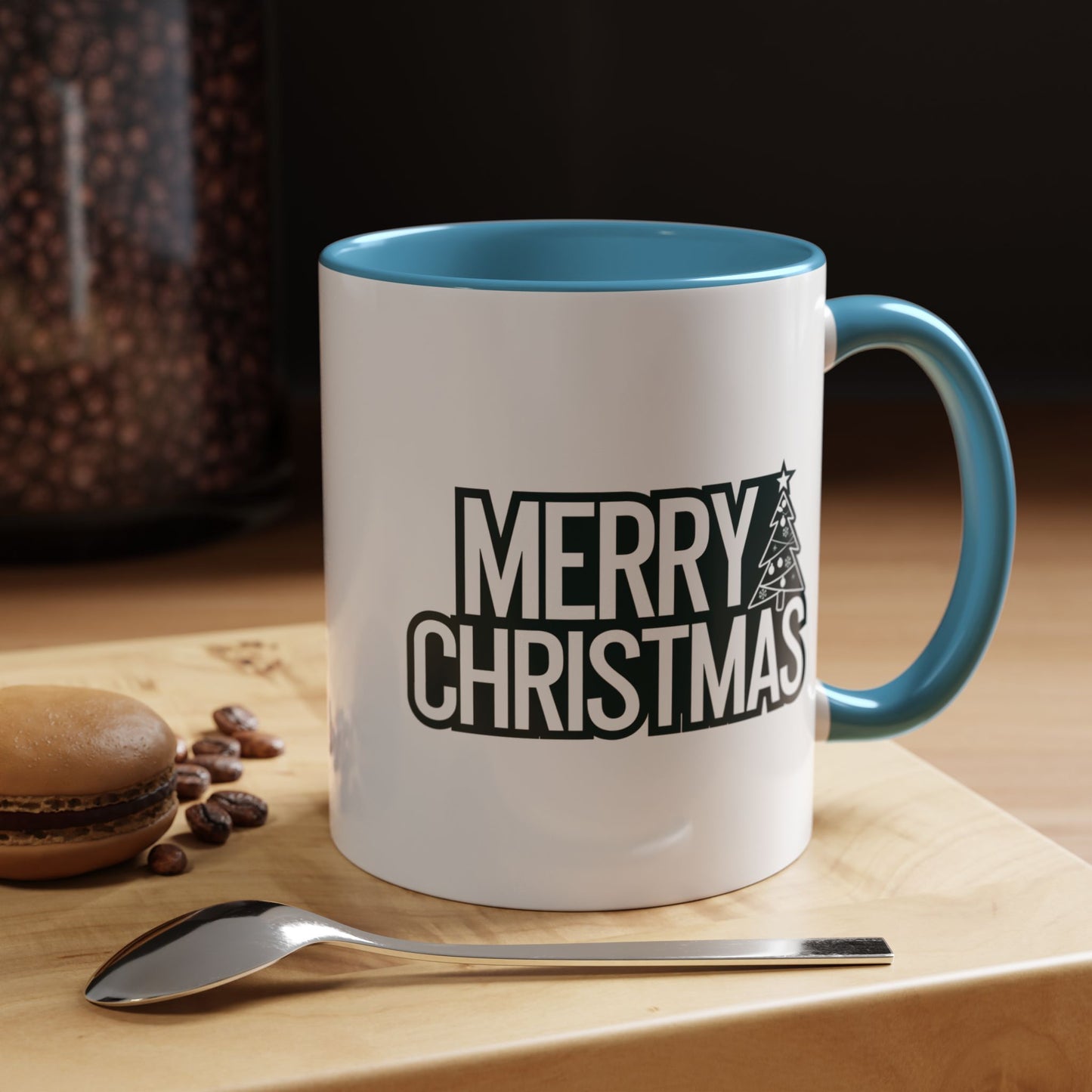 Christmas Mug - Merry Christmas White & Black Text Tree