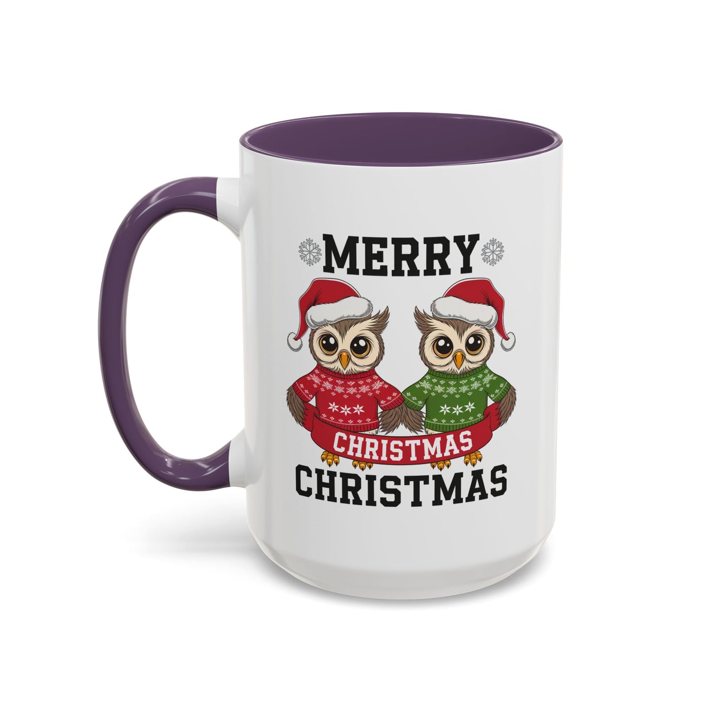 Christmas Mug - Merry Christmas Black Text Owls