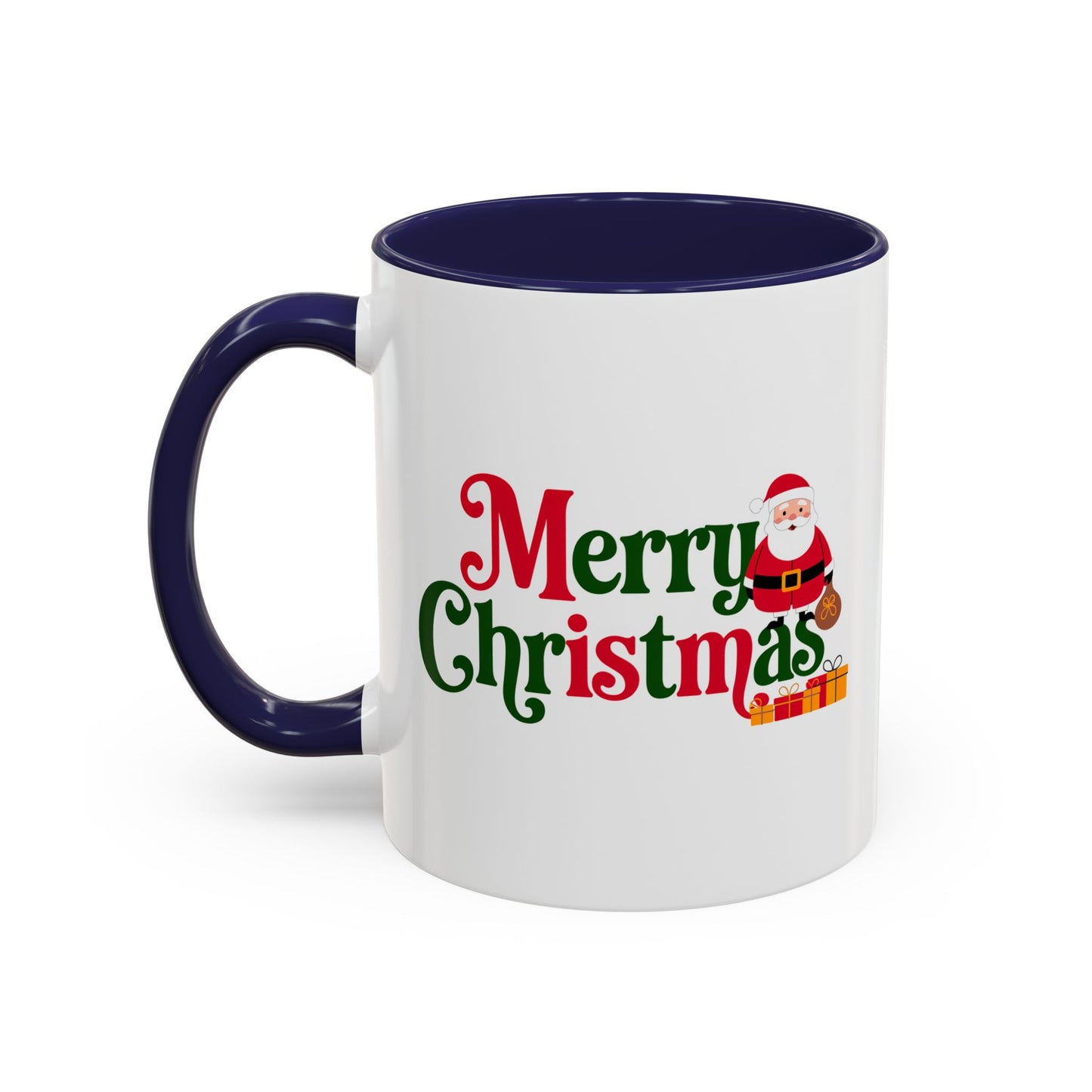 Christmas Mug - Merry Christmas Green & Red Text Santa Presents