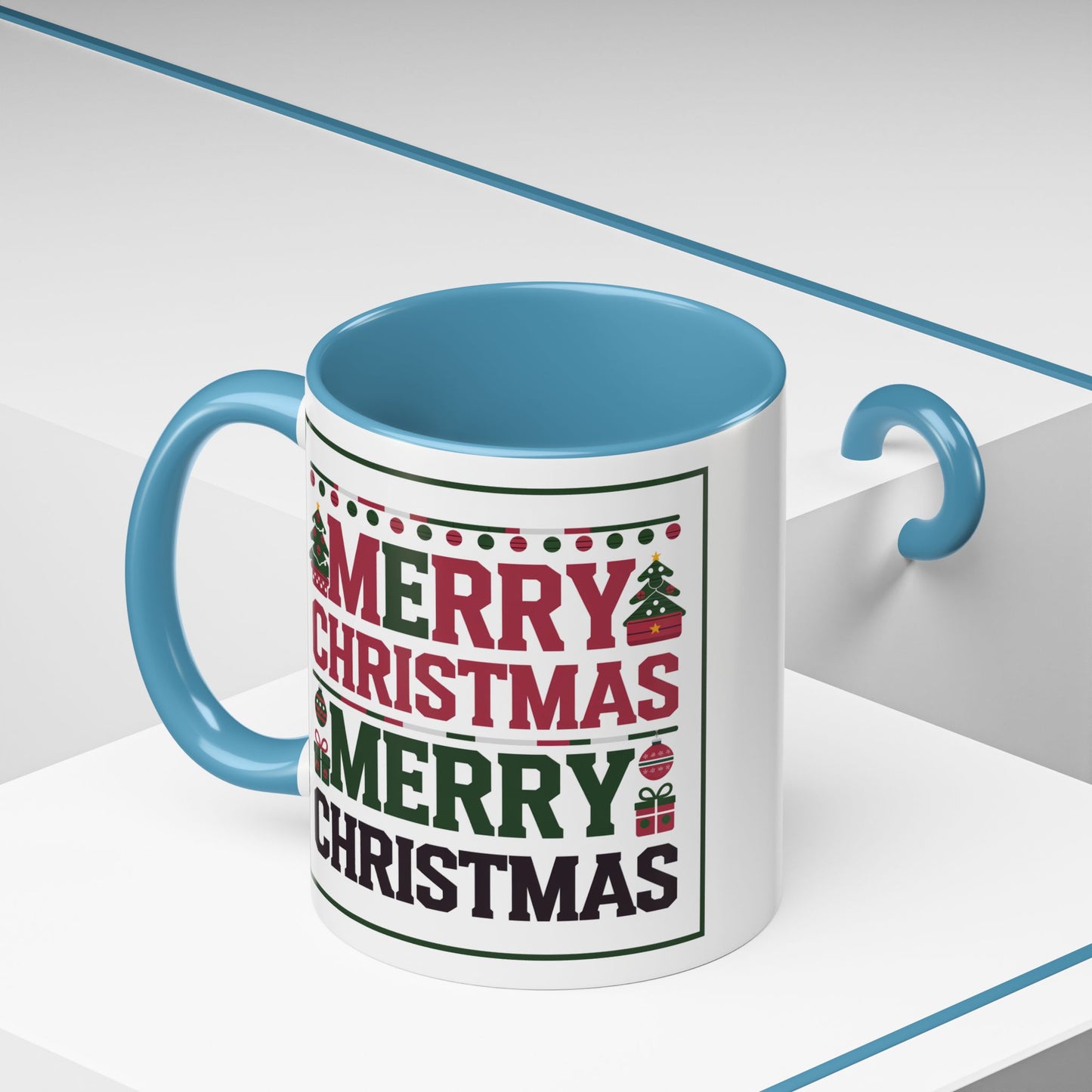 Christmas Mug - Merry Christmas Red Green & Black Text Trees Presents