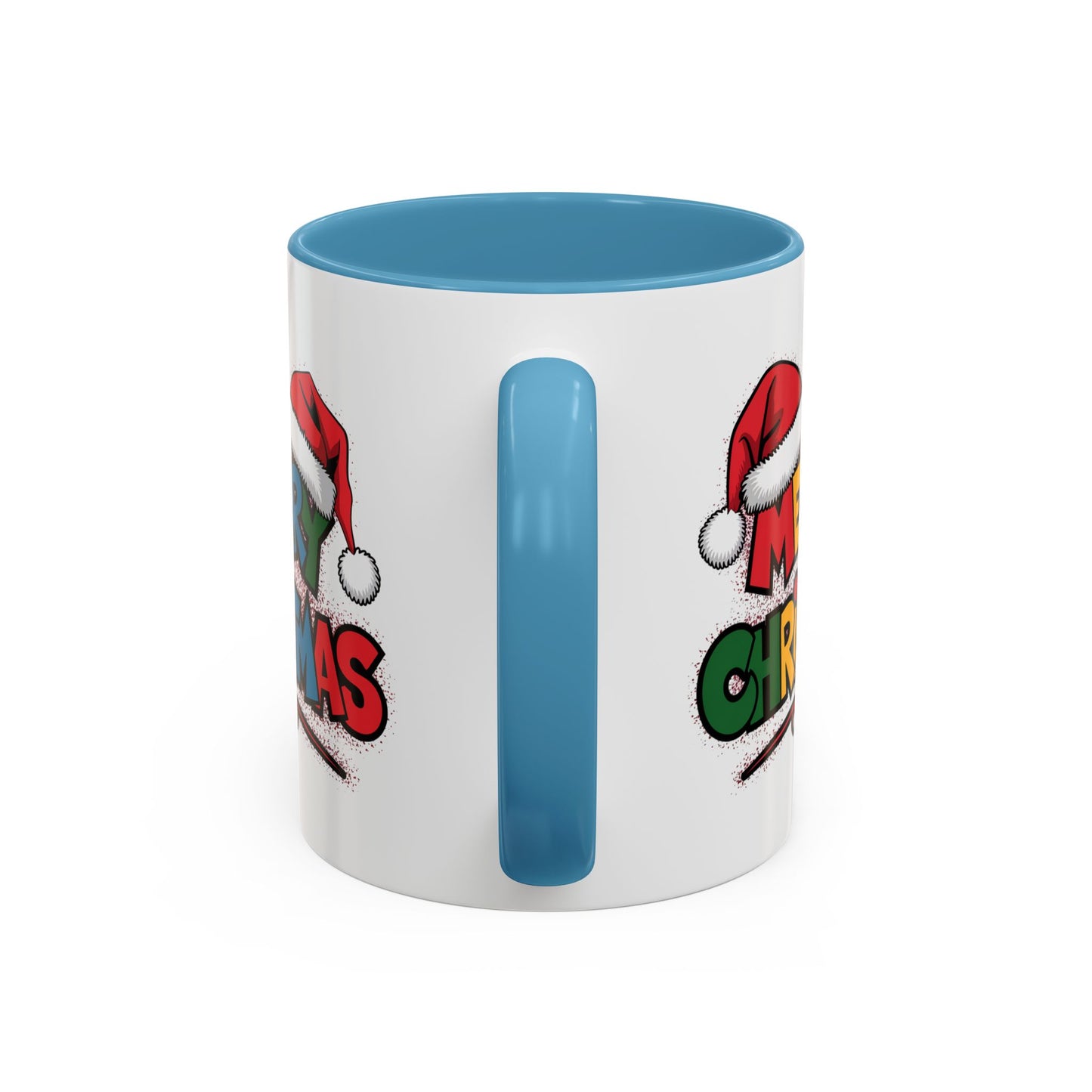 Christmas Mug - Merry Christmas Red Yellow & Blue Text Red Hats