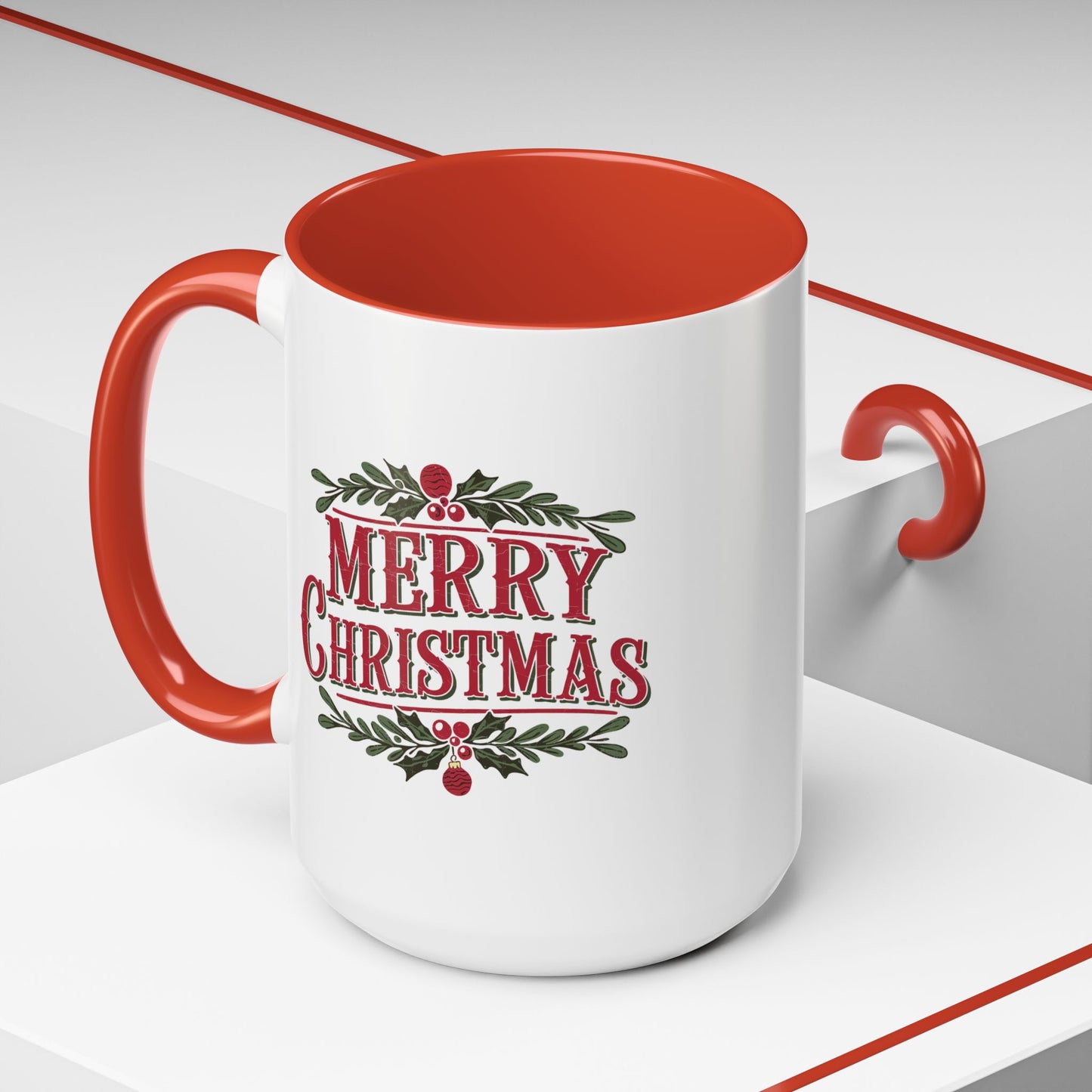 Christmas Mug - Merry Christmas Maroon Text Ornament Decorations