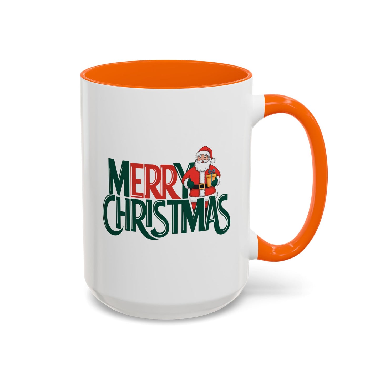Christmas Mug - Merry Christmas Green & Red Text Santa Present