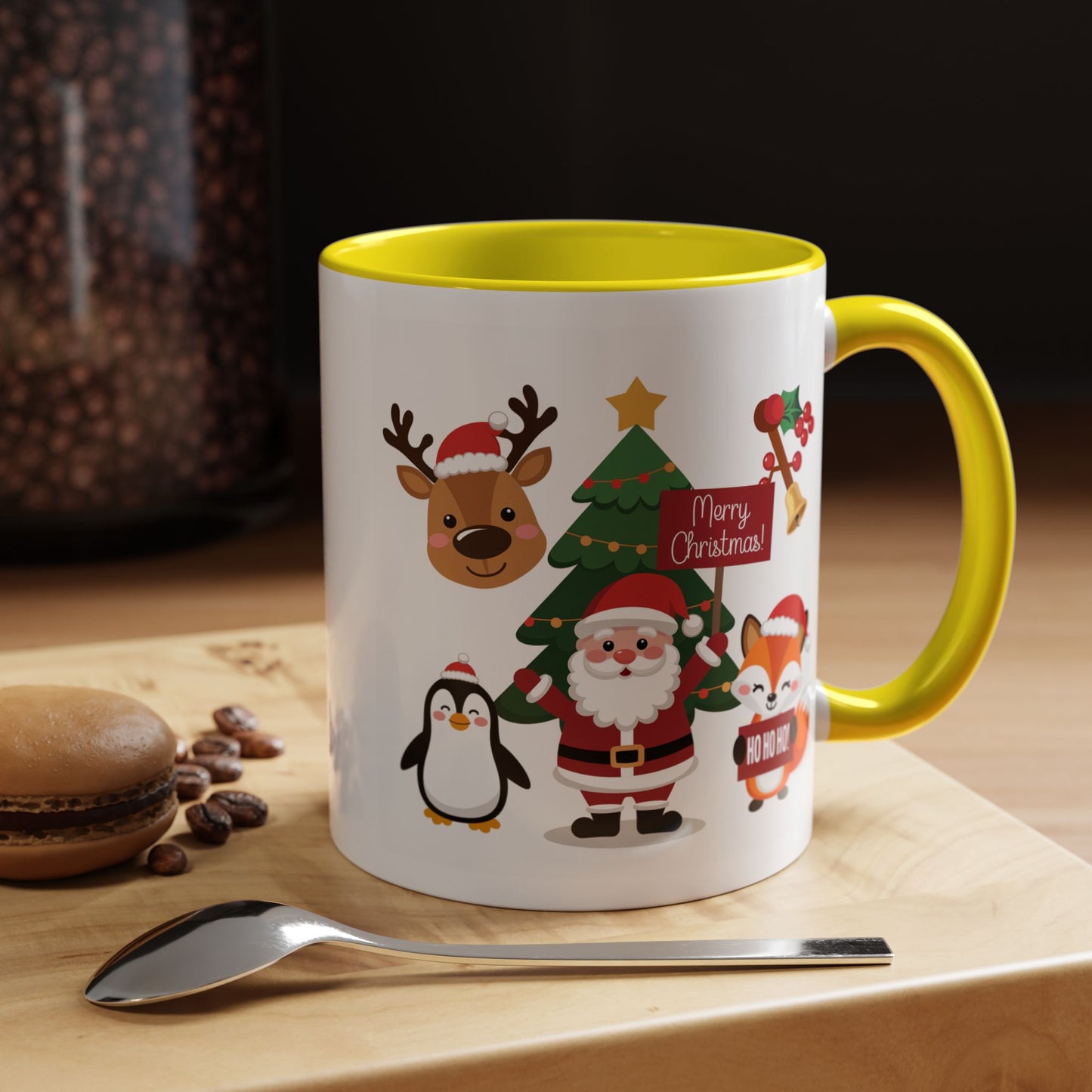 Christmas - Merry Christmas White Text Santa Reindeer Penguin Fox