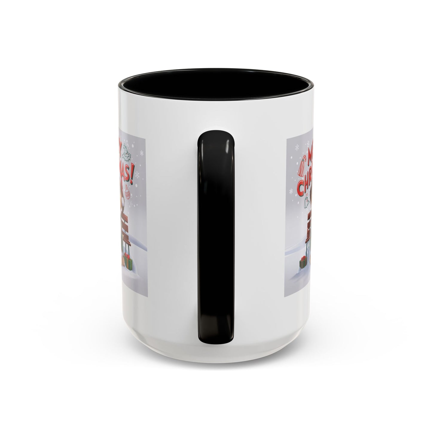 Christmas Mug - Merry Christmas Red Text Puppy Green Top