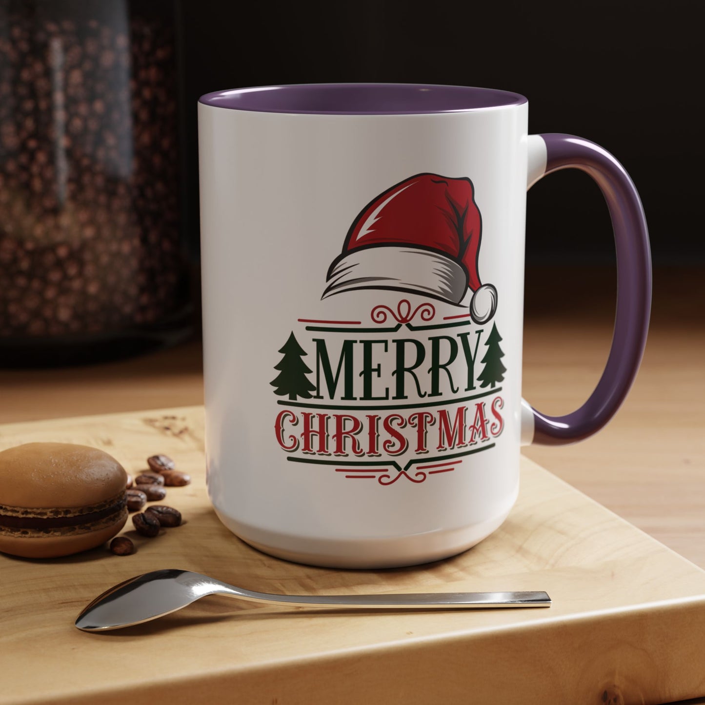 Christmas Mug - Merry Christmas Green & Red Text Red Hat