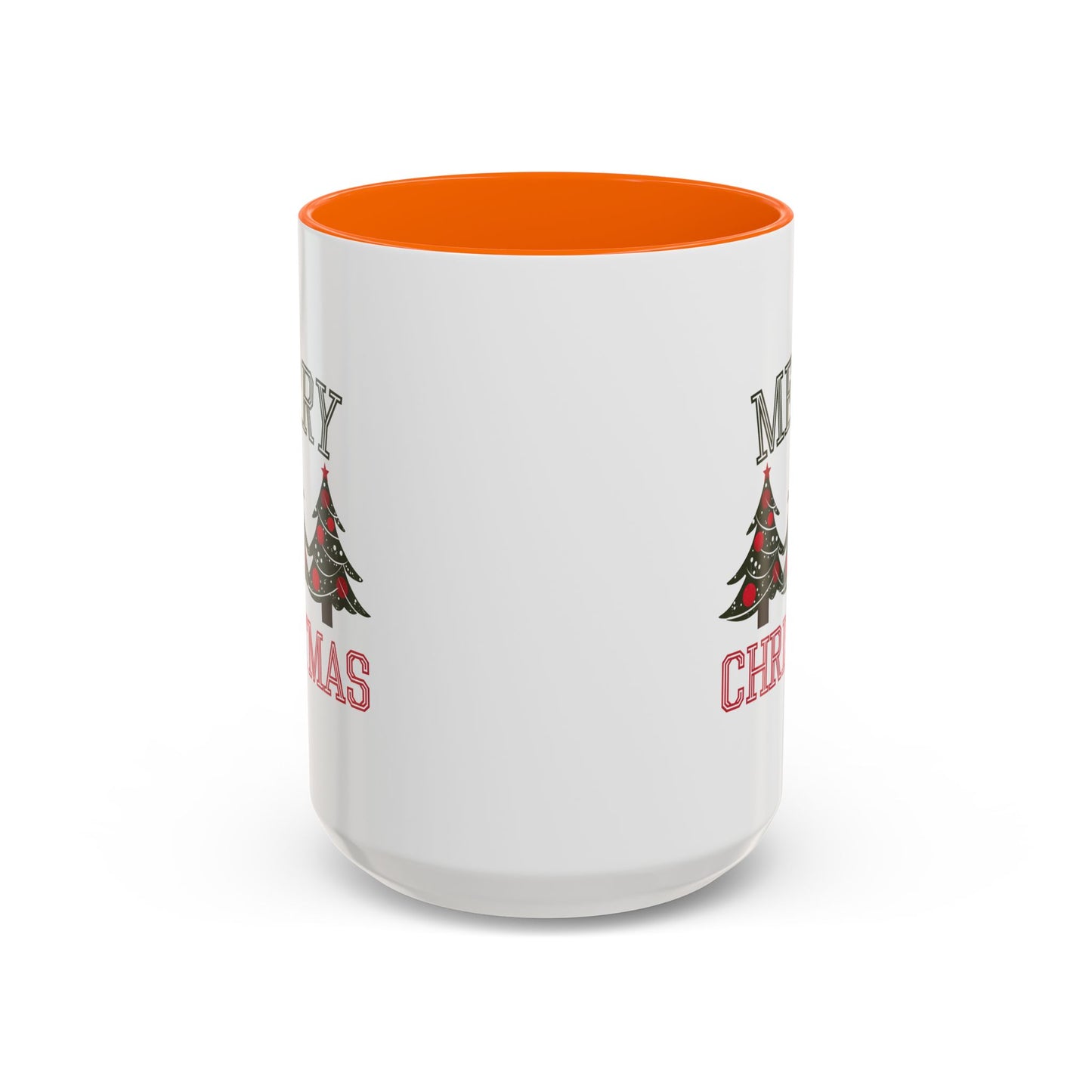 Christmas Mug - Merry Christmas Green & Red Text Decorative Trees