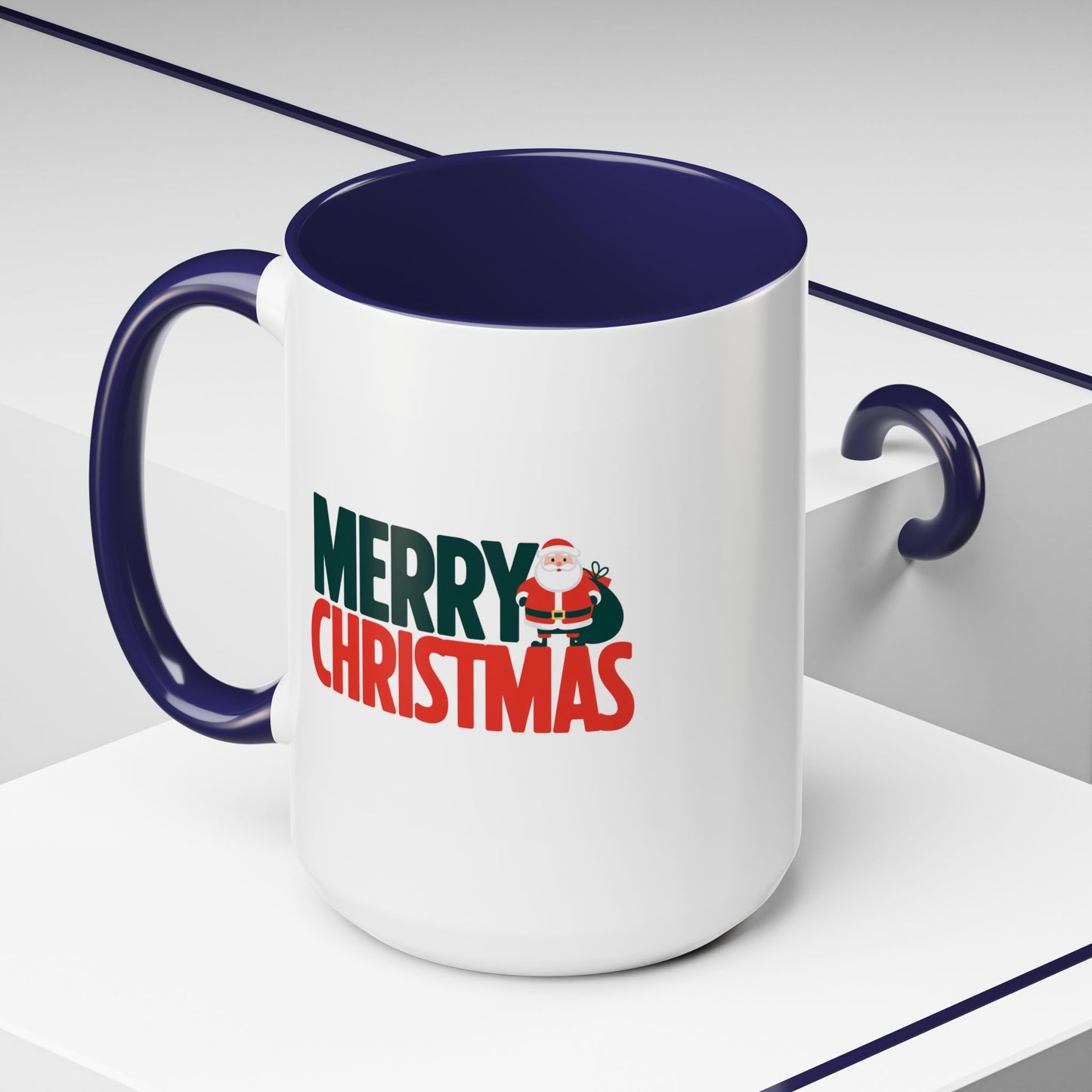 Christmas Mug - Merry Christmas Green & Red Text Santa Bag