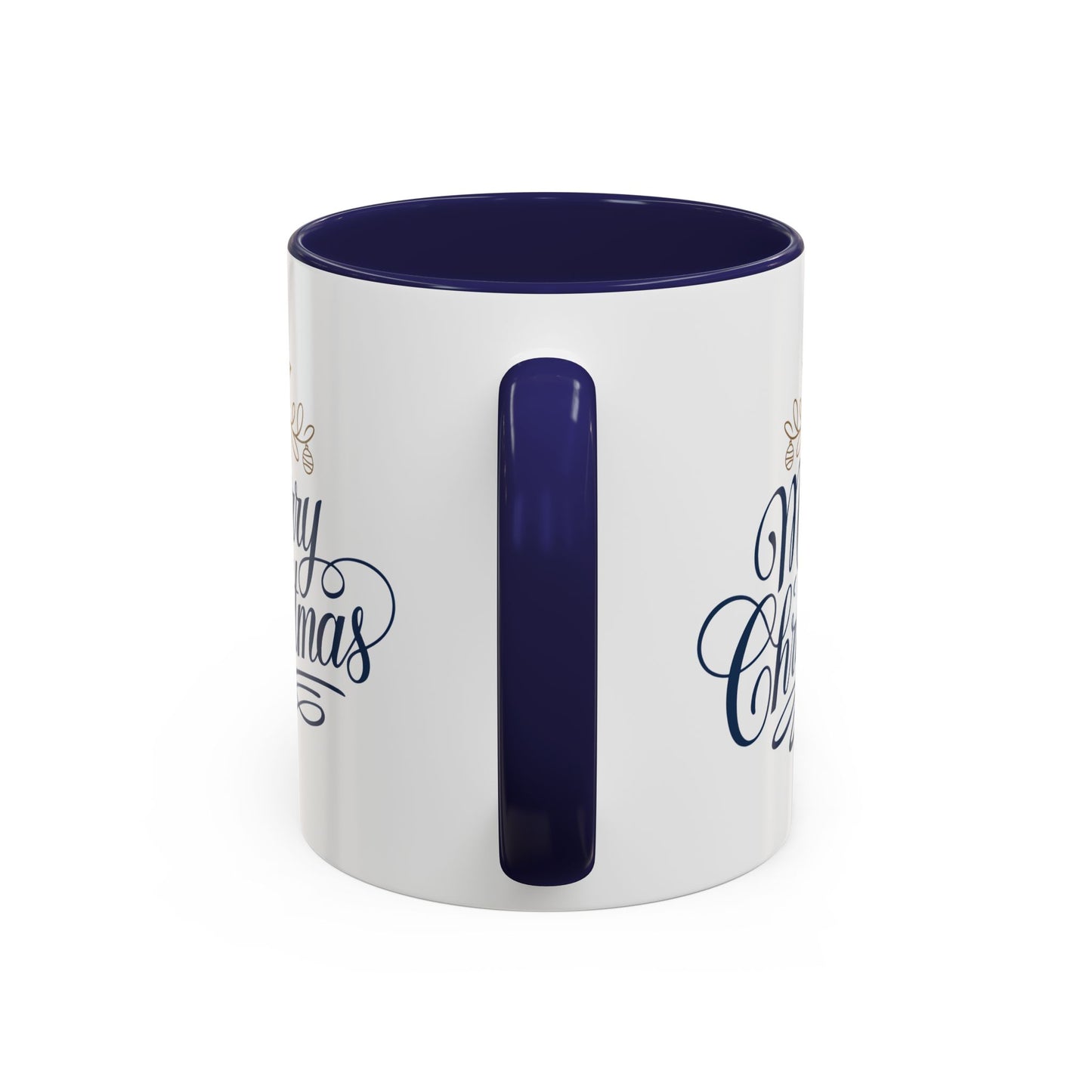 Christmas Mug - Merry Christmas Blue Text Gold Ornaments