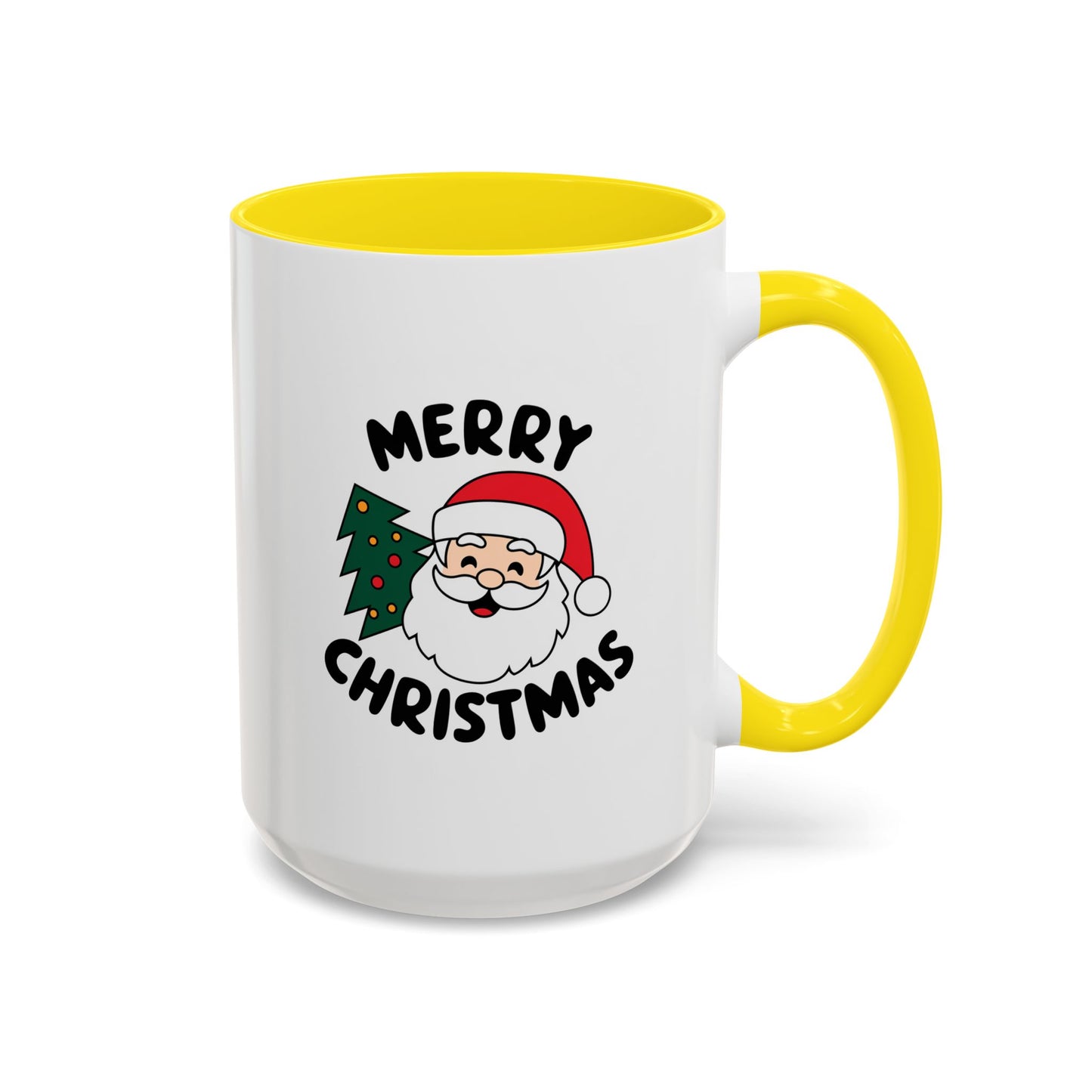 Christmas Mug - Merry Christmas Black Text Santa Tree