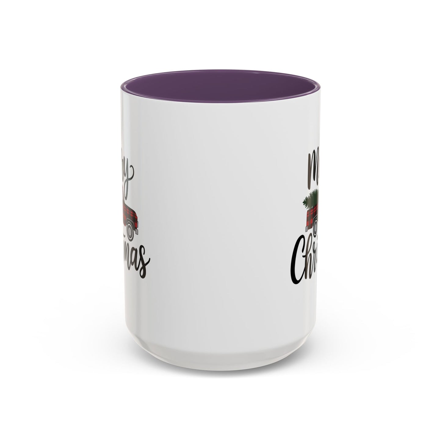 Christmas Mug - Merry Christmas Black Text Tartan Truck