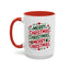 Christmas Mug - Merry Christmas Green & Red Text Trees Hearts Snowflakes Stars