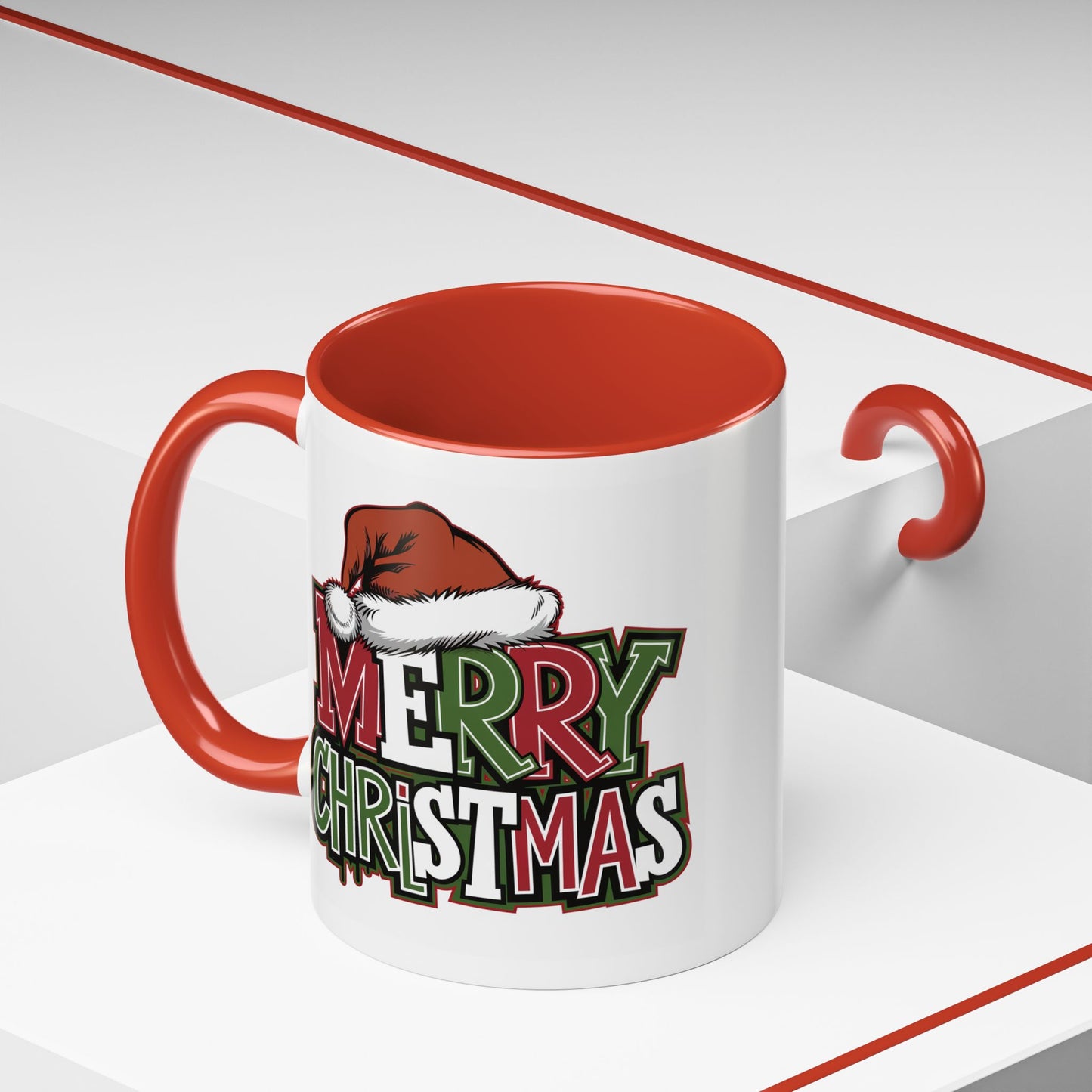 Christmas Mug - Merry Christmas Red Green & White Graffiti Hat