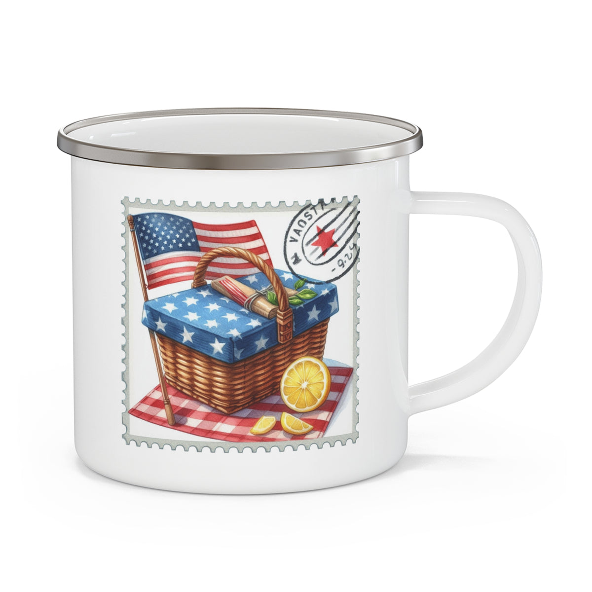 4th of July Mug - American Flag Picnic Stamp