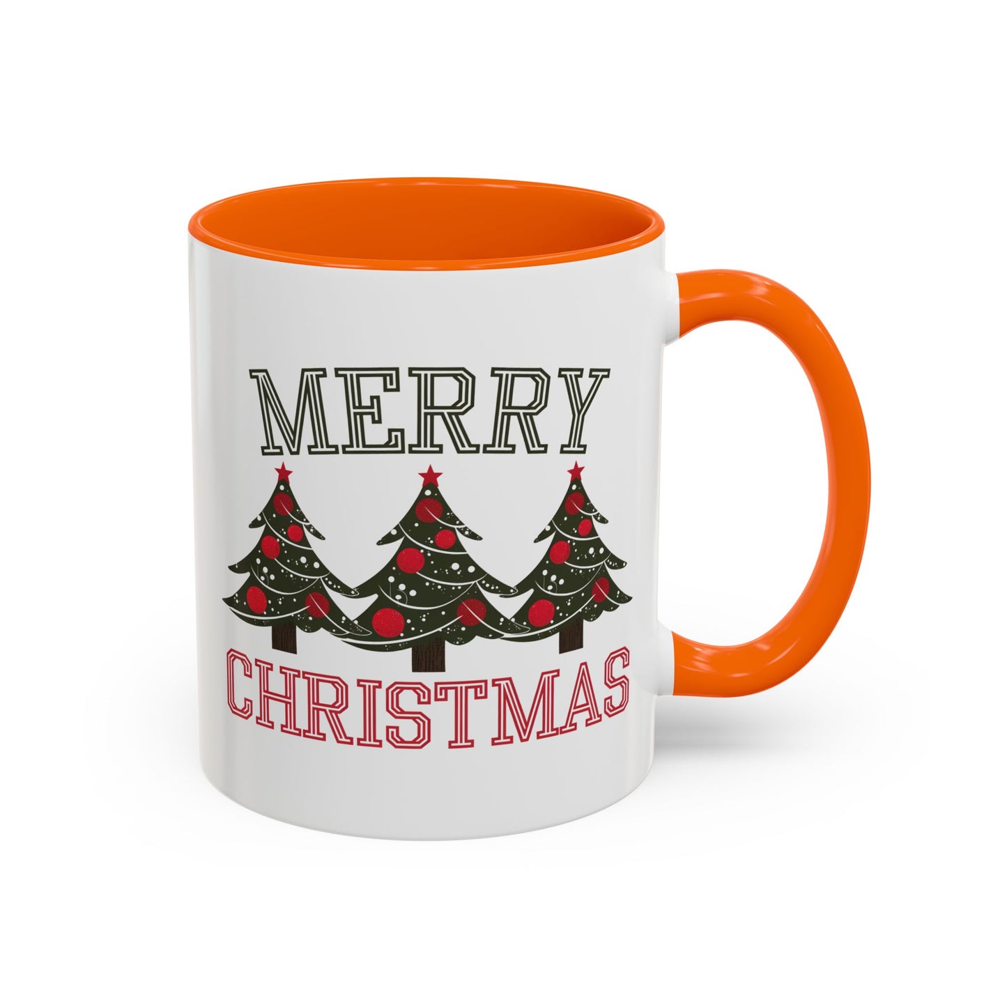 Christmas Mug - Merry Christmas Green & Red Text Decorative Trees