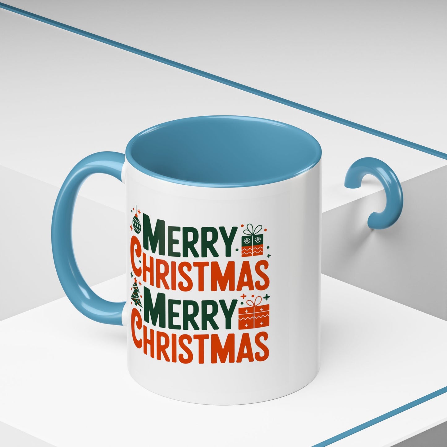 Christmas Mug - Green & Red Text Tree Presents