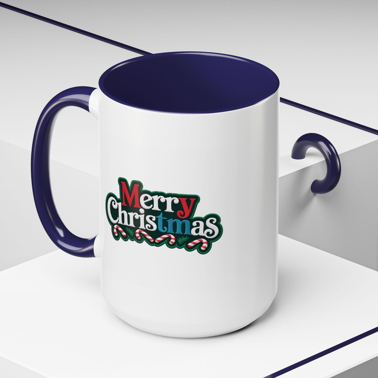 Christmas Mug - Merry Christmas White Red & Blue Text