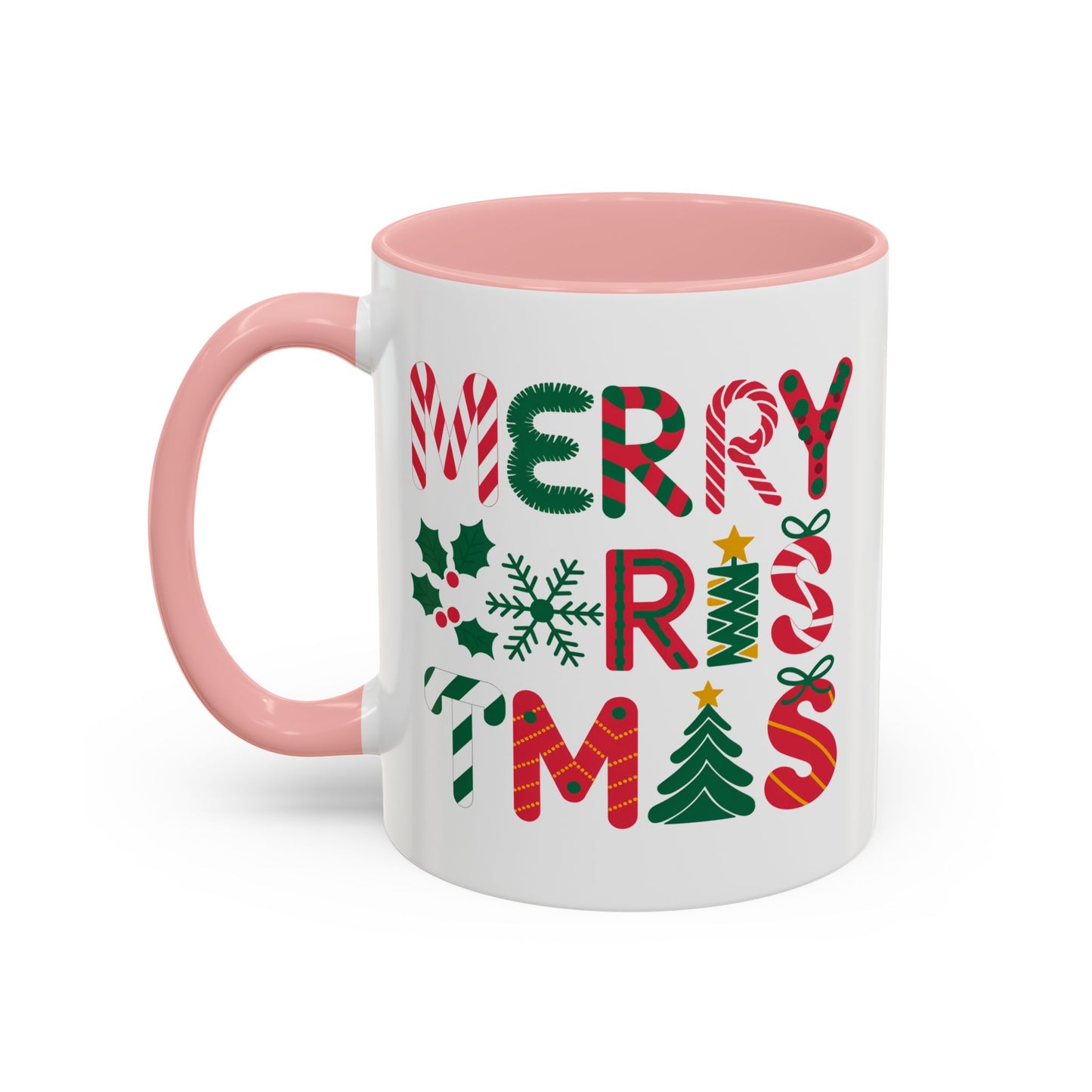 Christmas Mug - Merry Christmas Red Green & Gold Decorative Text