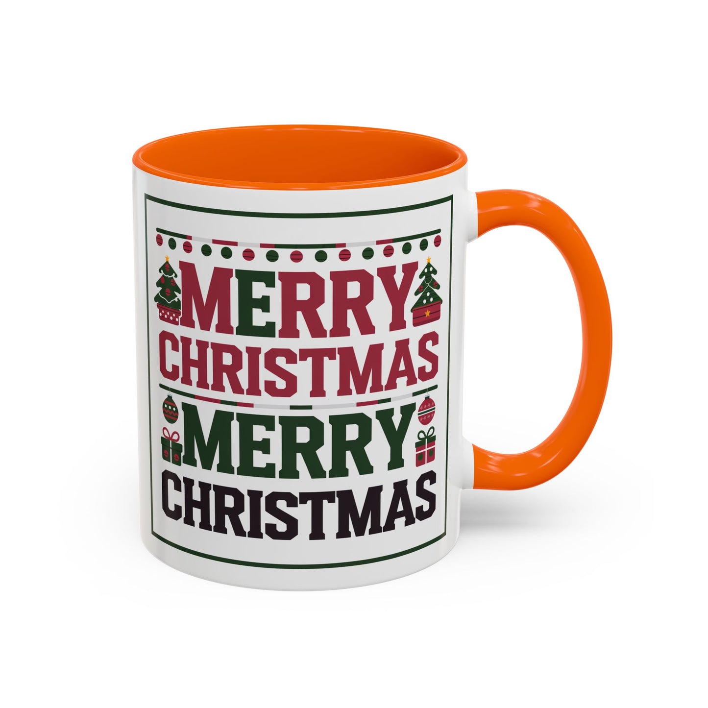 Christmas Mug - Merry Christmas Red Green & Black Text Trees Presents