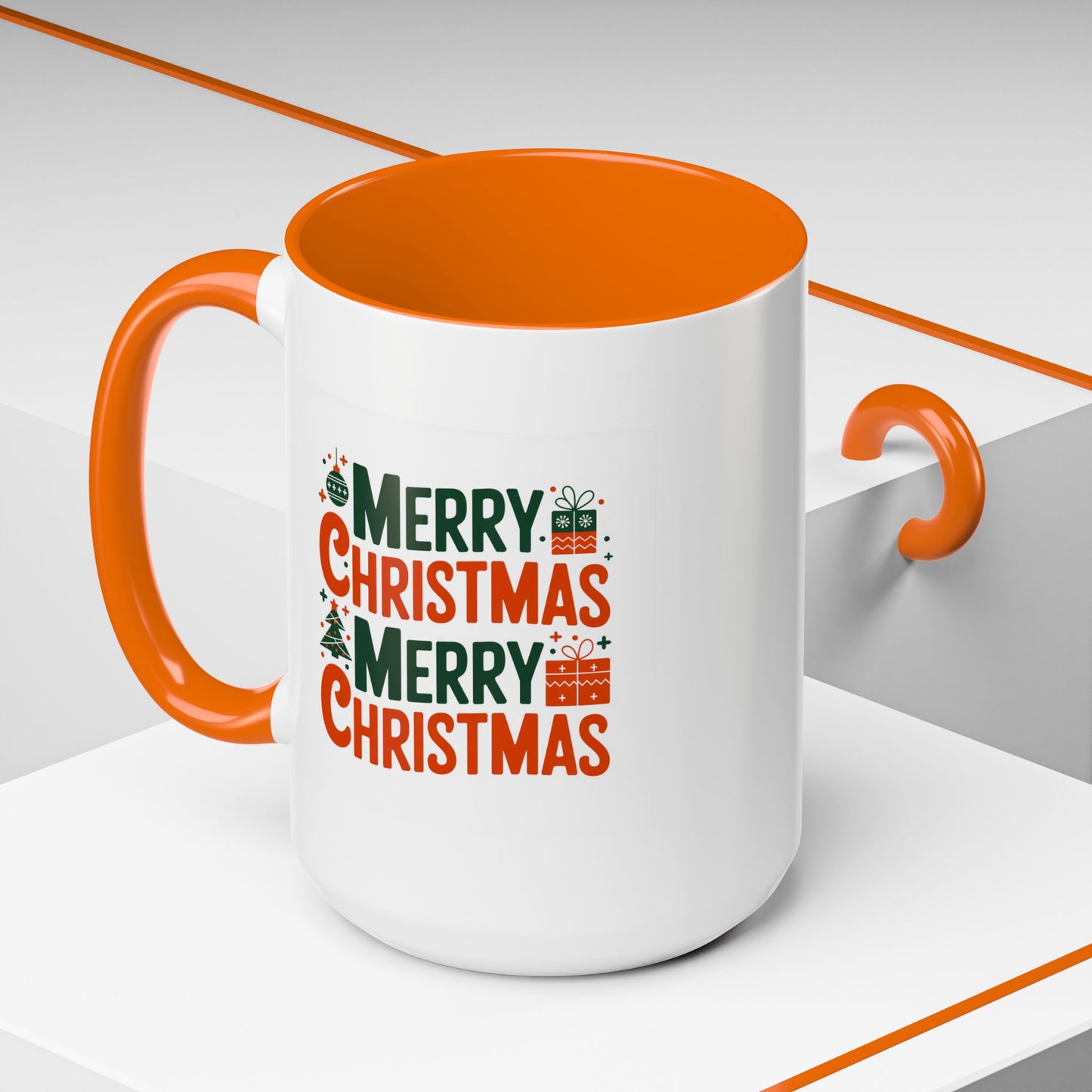 Christmas Mug - Green & Red Text Tree Presents