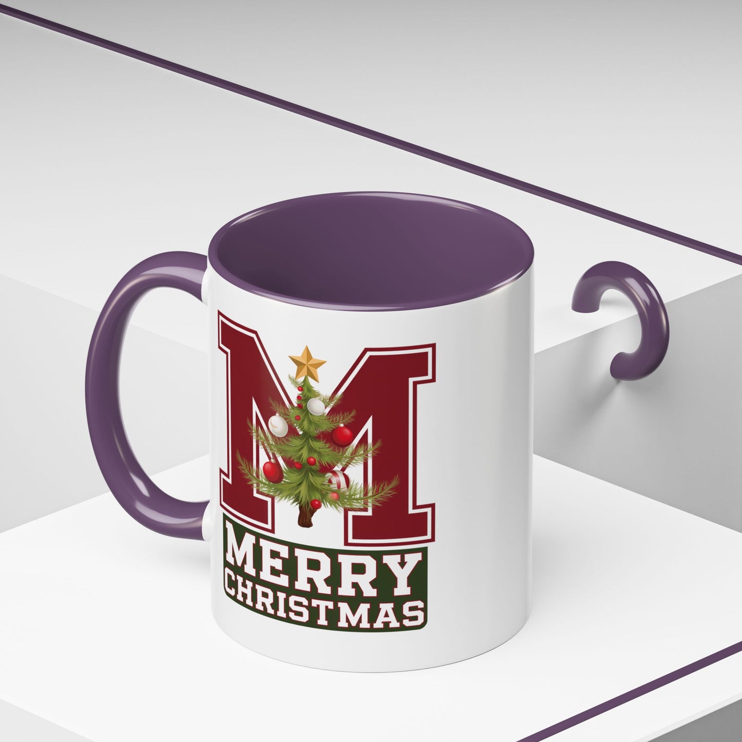 Christmas Mug - Merry Christmas White Green & Red College Text