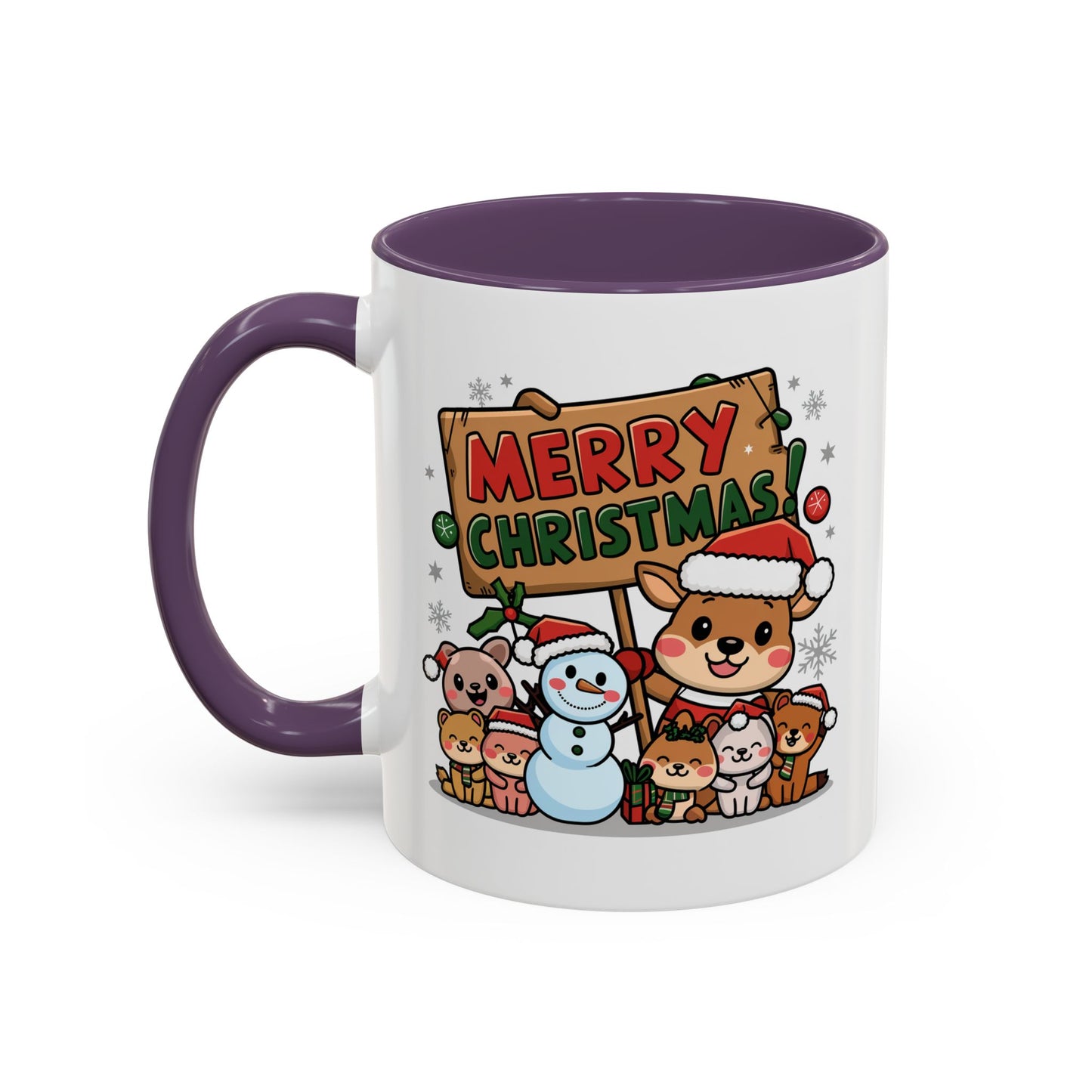 Christmas Mug - Merry Christmas Red & Green Text Reindeer Snowman