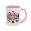 Christmas Mug - Merry Christmas Red & Green Text Santa Reindeer Tree Sleigh Ornaments