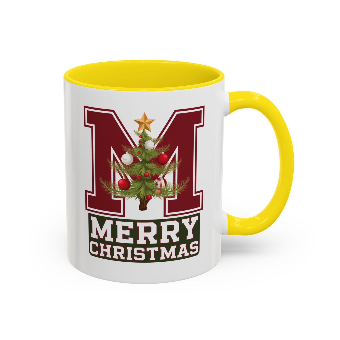 Christmas Mug - Merry Christmas White Green & Red College Text
