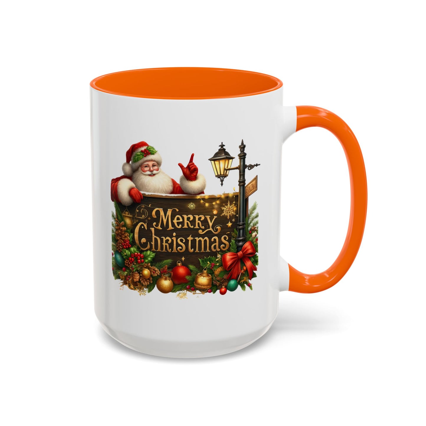 Christmas Mug - Merry Christmas Gold Text Santa Point Ornaments