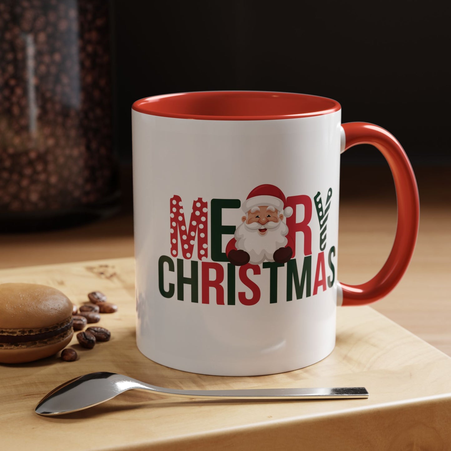 Christmas Mug - Merry Christmas Green & Red Text Santa