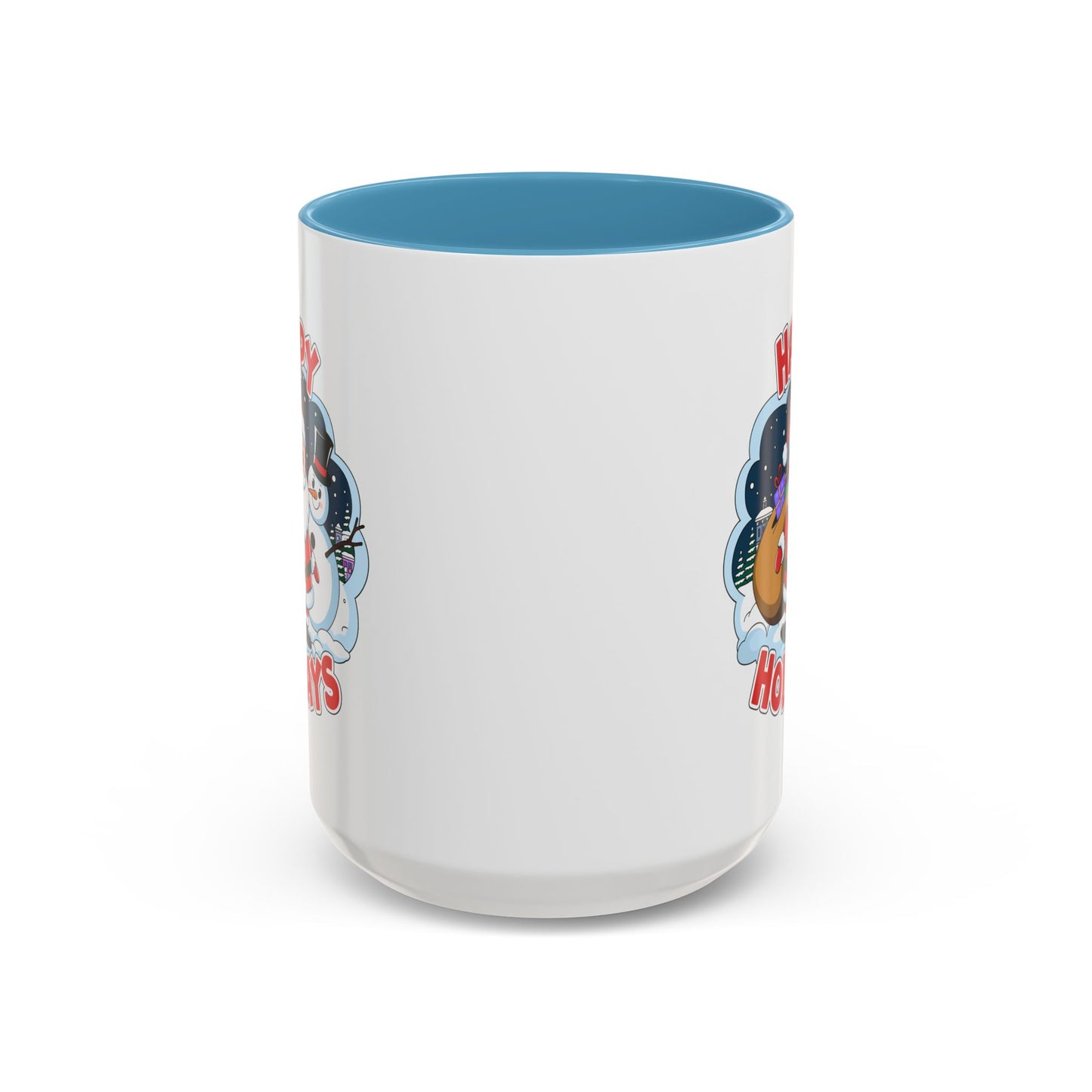 Christmas Mug - Happy Holidays Red & White Text Santa Snowman