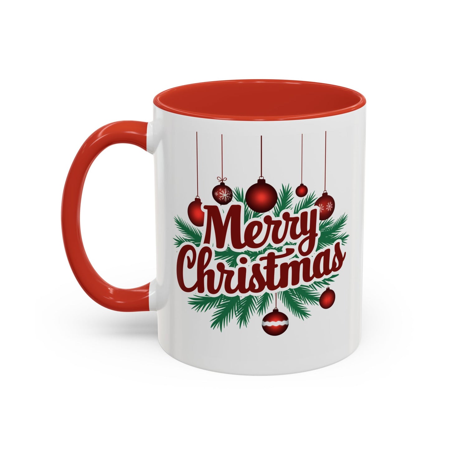 Christmas Mug - Merry Christmas Maroon Text Ornaments