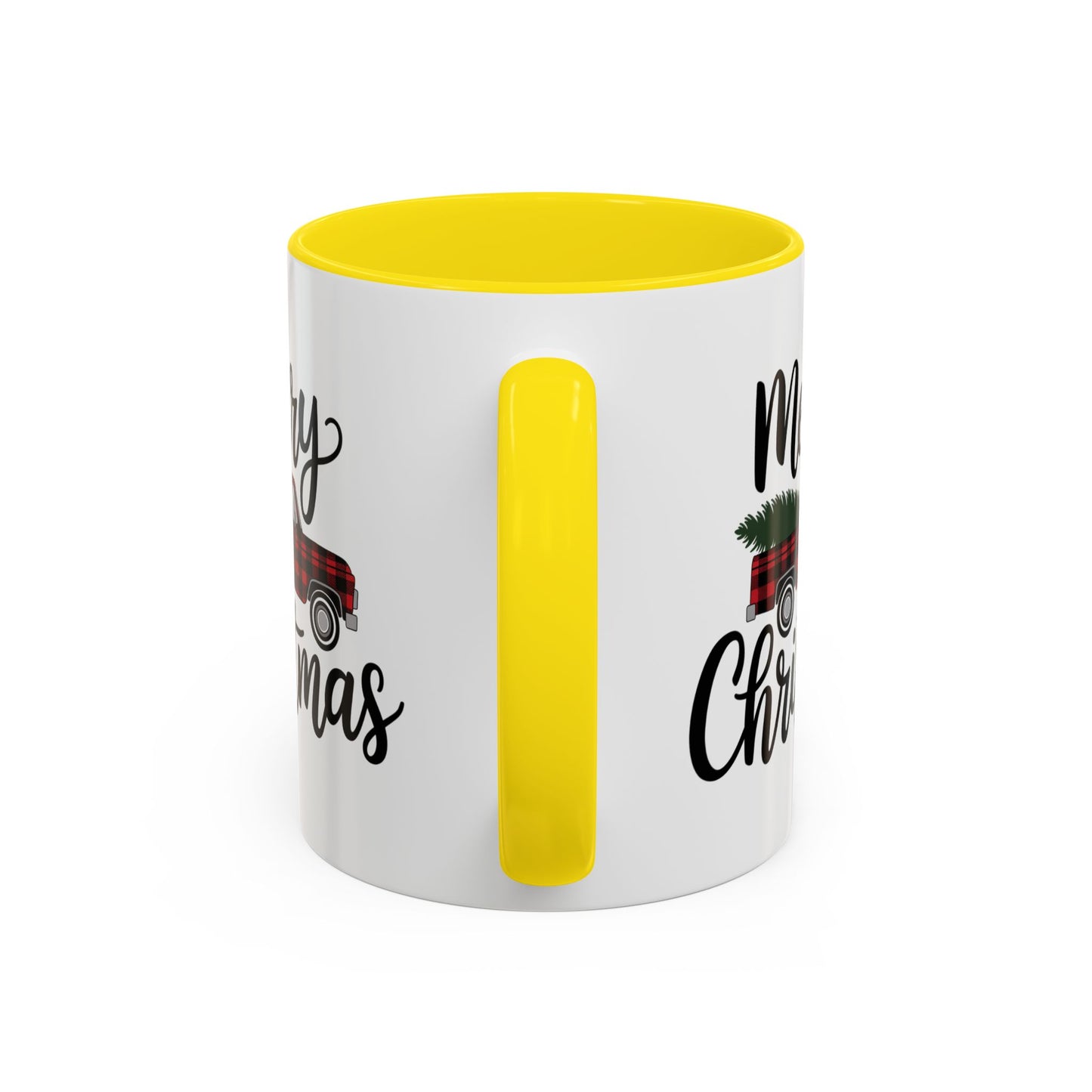 Christmas Mug - Merry Christmas Black Text Tartan Truck