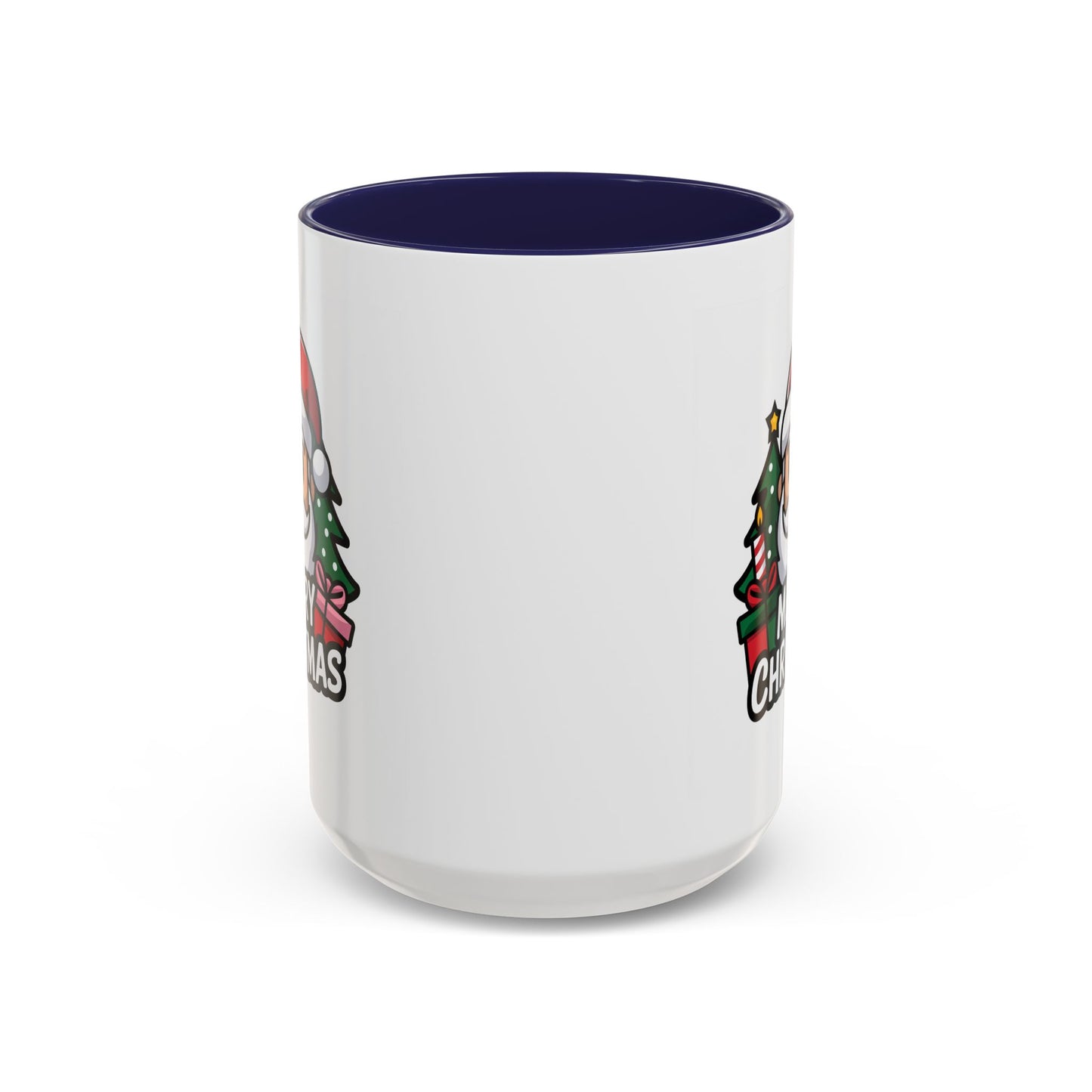 Christmas Mug - Merry Christmas White & Black Text Santa Trees Presents