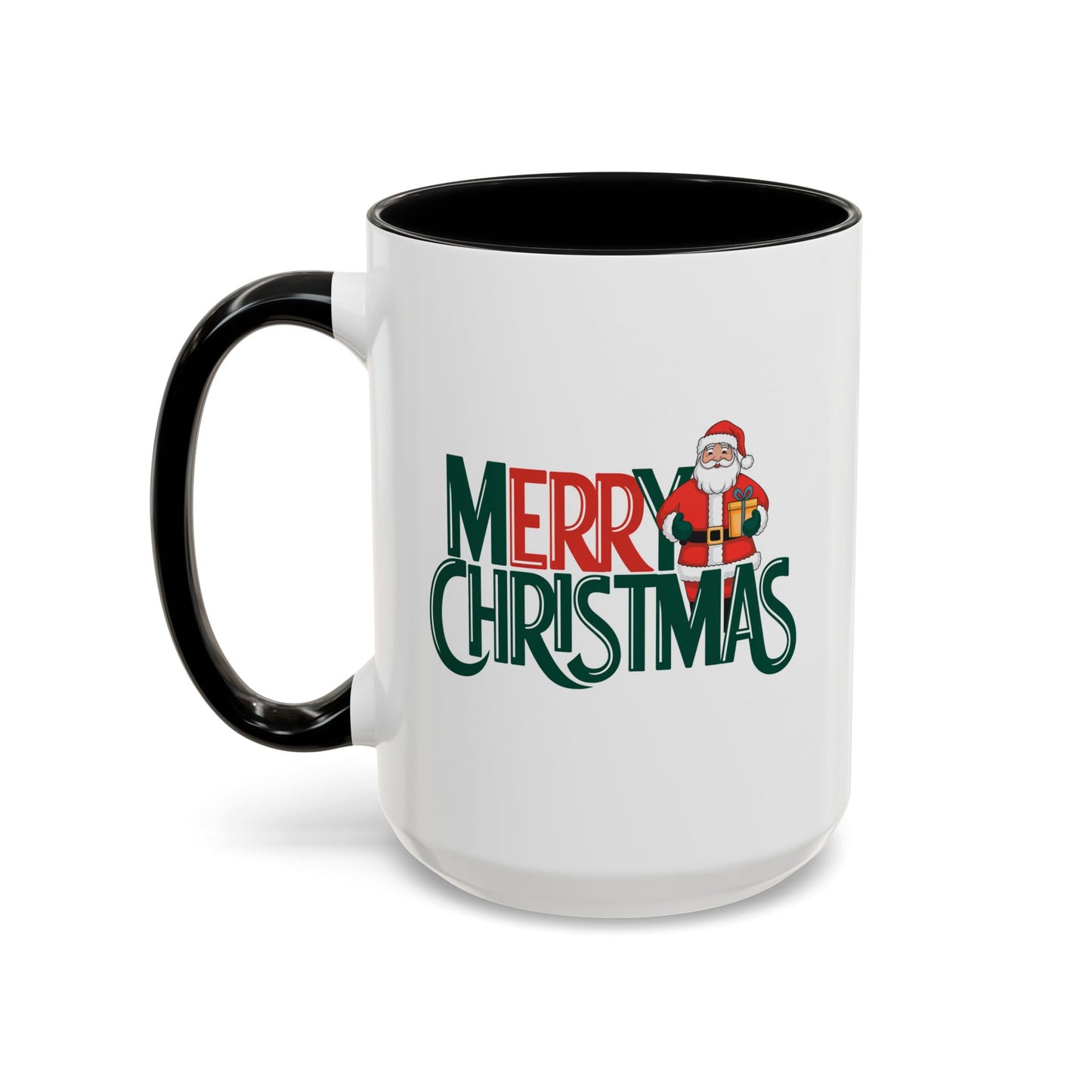 Christmas Mug - Merry Christmas Green & Red Text Santa Present