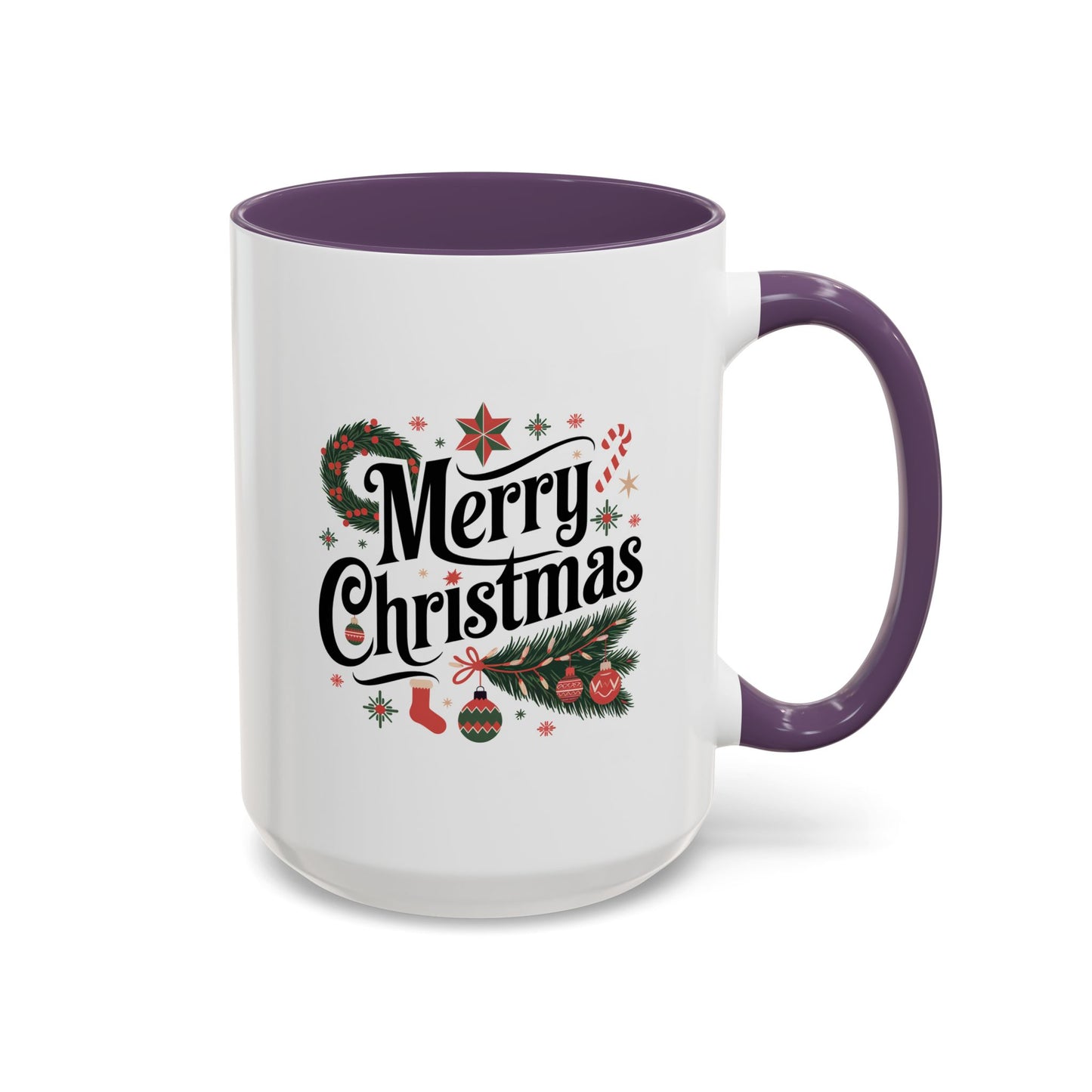 Christmas Mug - Merry Christmas Black Text Star Stocking Ornament Candy Cane