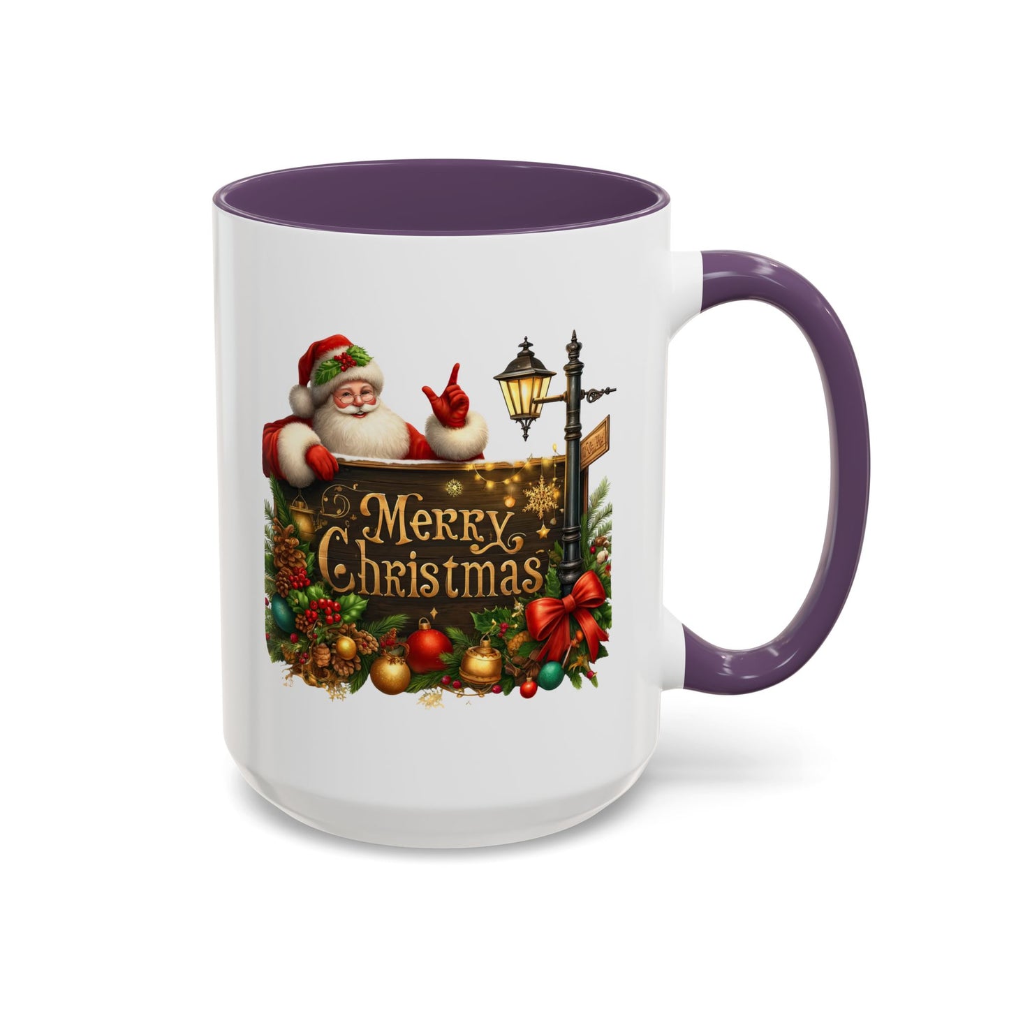 Christmas Mug - Merry Christmas Gold Text Santa Point Ornaments