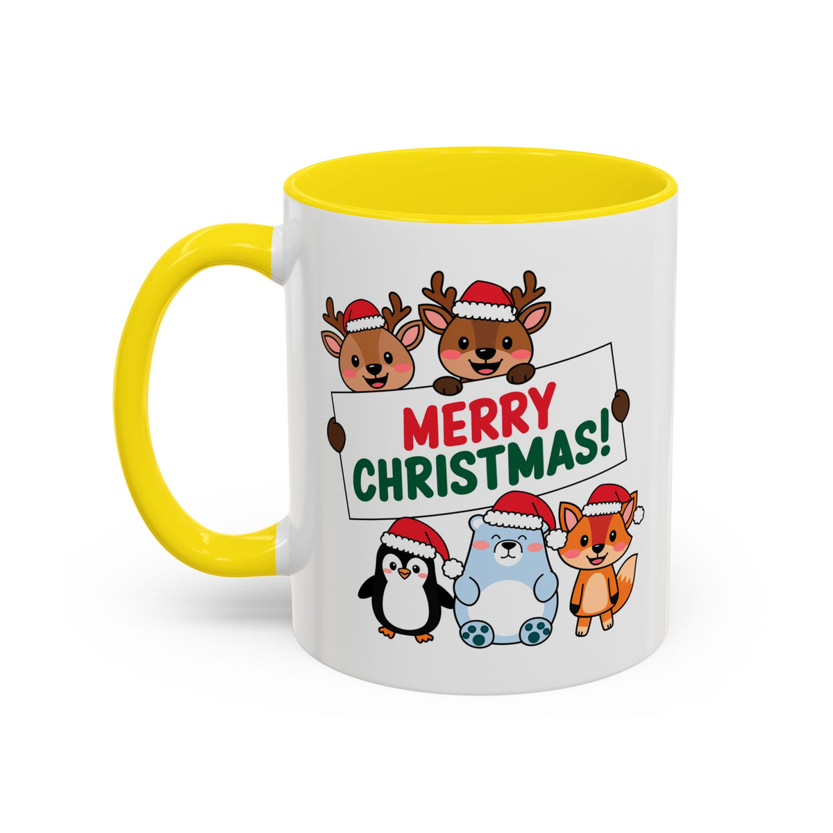 Christmas - Merry Christmas Red & Green Text Reindeer Penguin Bear Fox