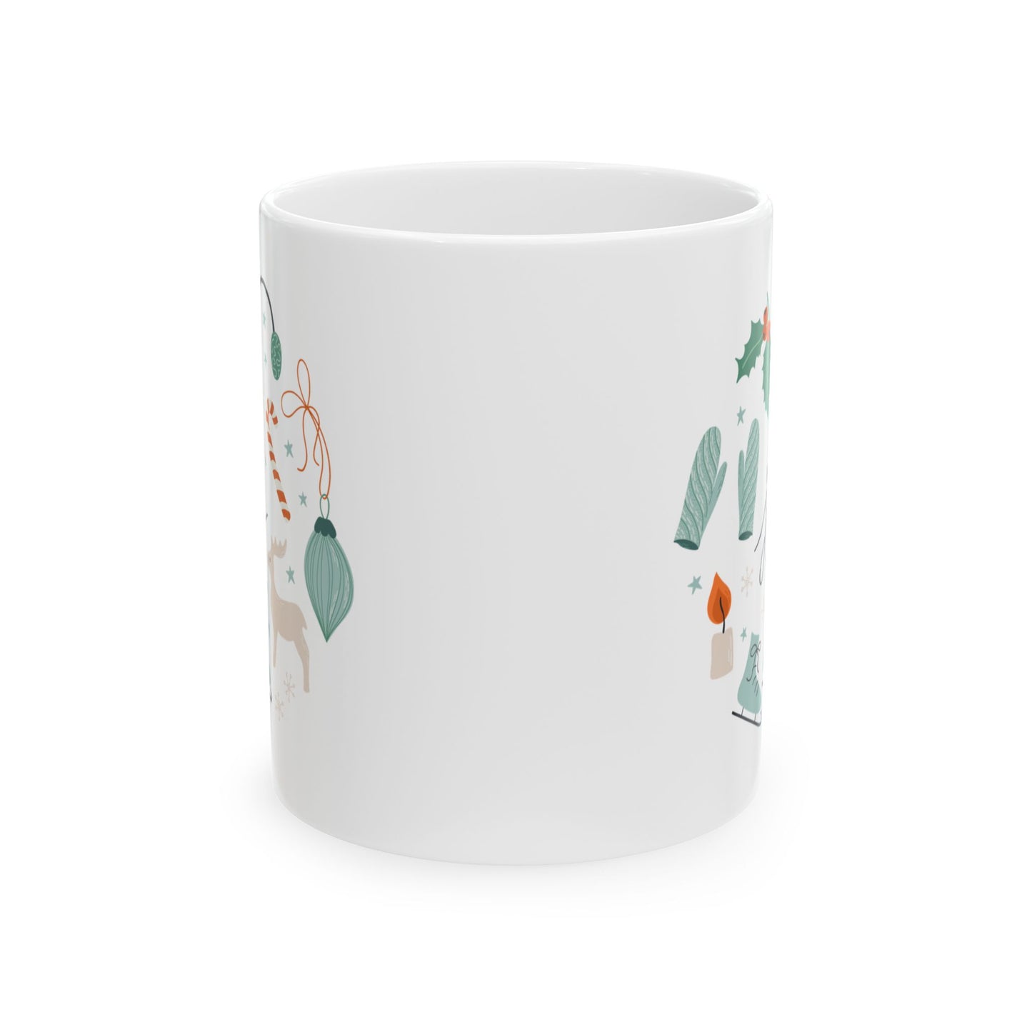 Christmas Mug - Joy Skates Gloves Reindeer Candy Candle Mistletoe Ornaments