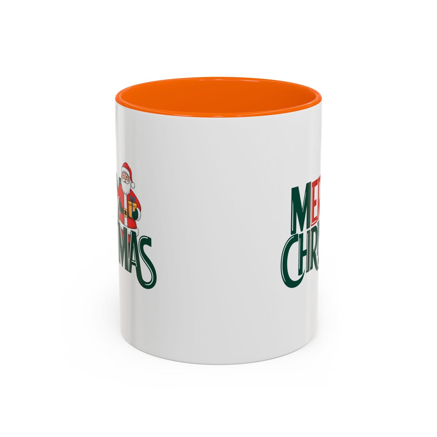 Christmas Mug - Merry Christmas Green & Red Text Santa Present